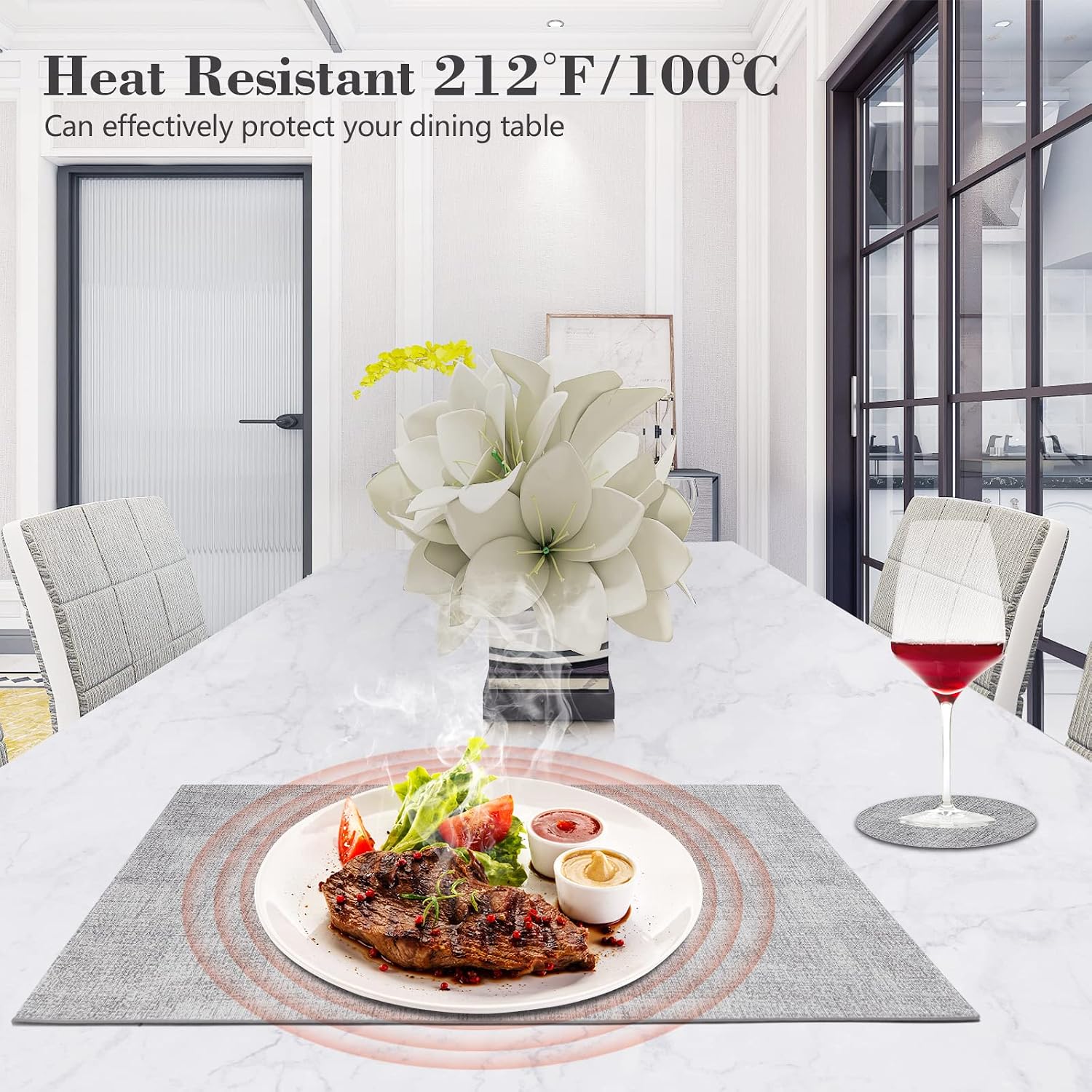 Faux Leather Placemats Set of 6,Heat Resistant Placemats for Dining Table, Easy Clean Non-Slip Place Mats, Waterproof