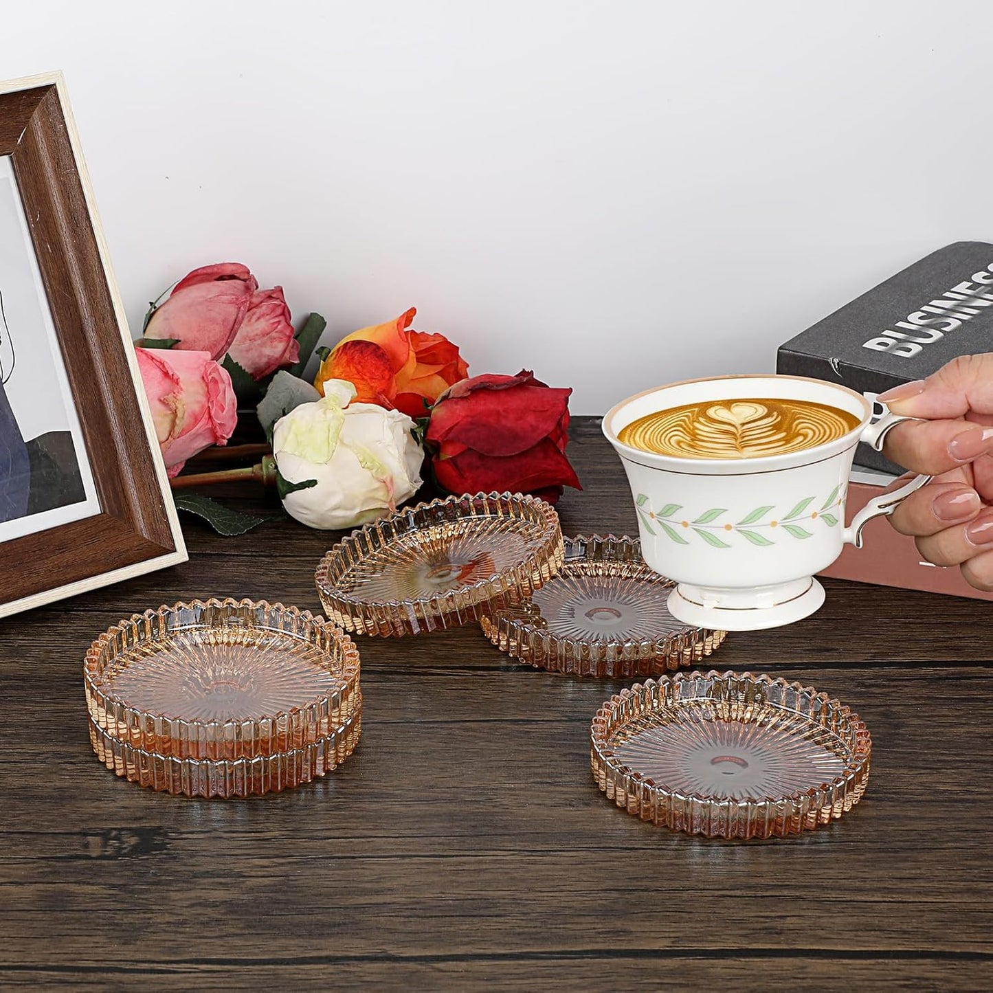 Glass Coasters for Drinks Crystal Coaster Round Chic Cup Mat Coffee Table / Amber / Clear / Set of 5