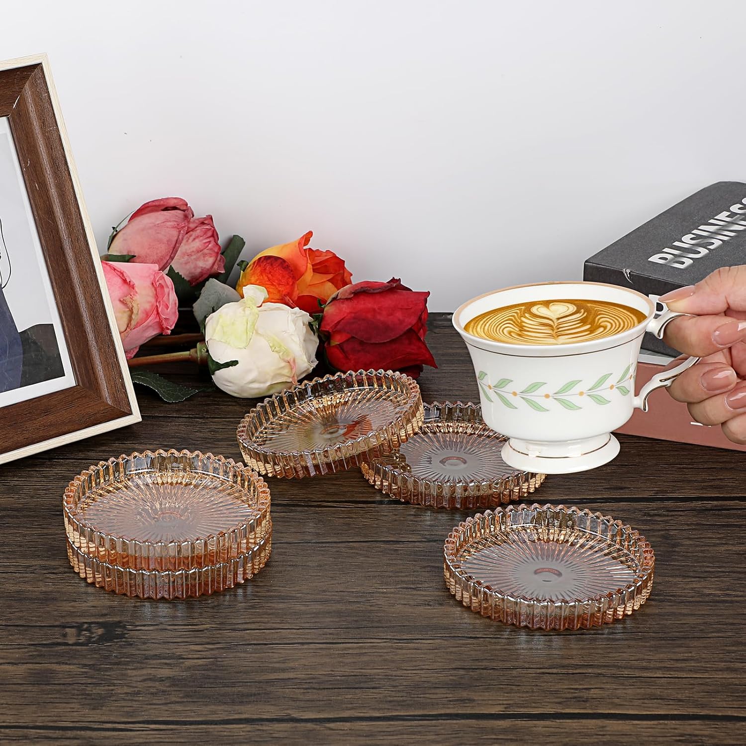 Glass Coasters for Drinks Crystal Coaster Round Chic Cup Mat Coffee Table / Amber / Clear / Set of 5
