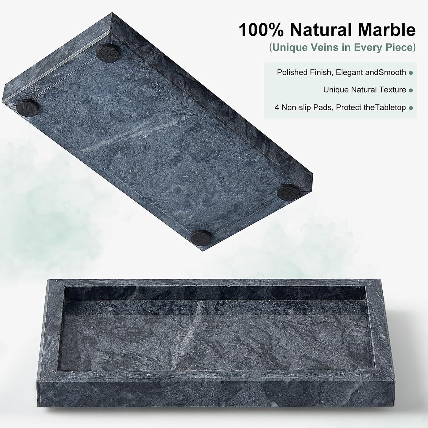 Stone Organizer / Natural Small Marble Vanity Tray / Black / 7.9 x 4.3 x 0.8