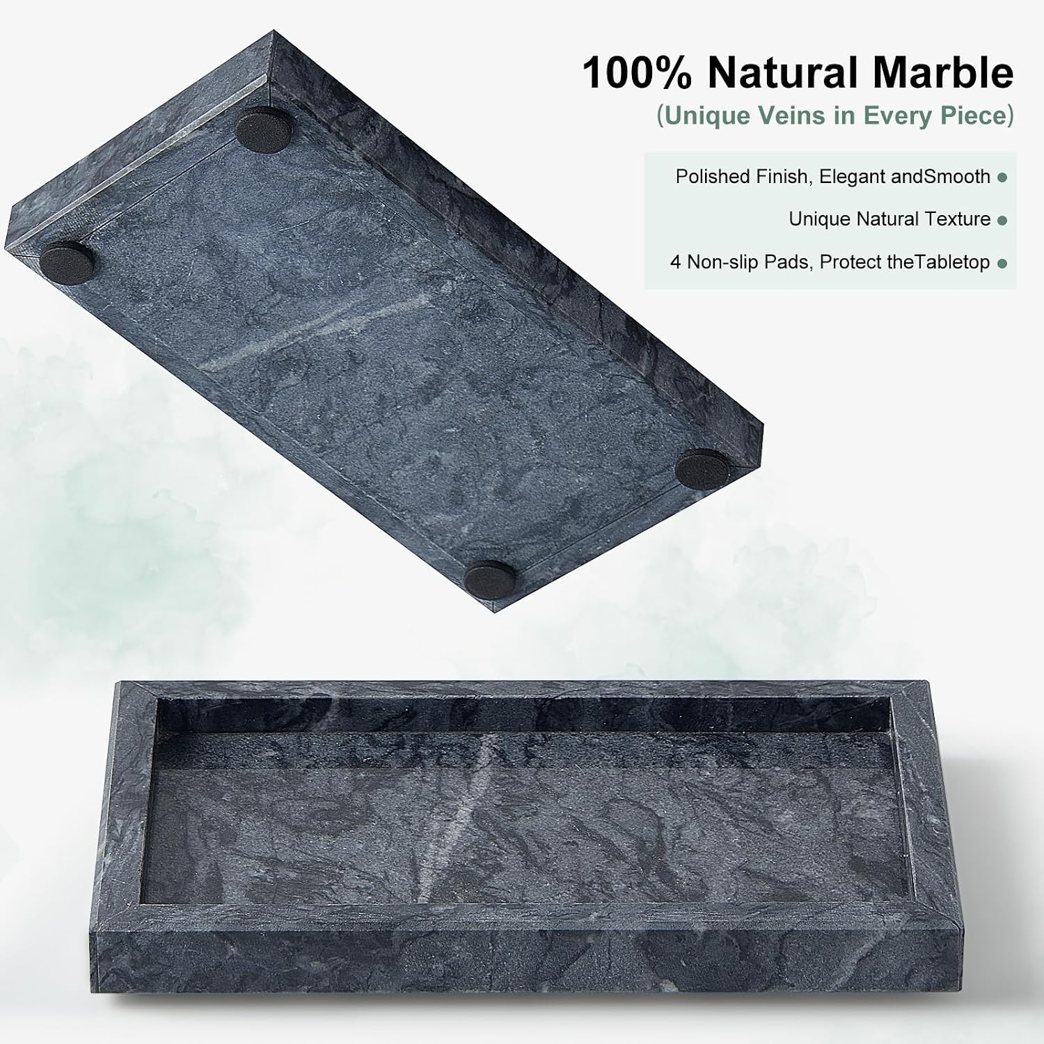 Stone Organizer / Natural Small Marble Vanity Tray / Black / 7.9 x 4.3 x 0.8