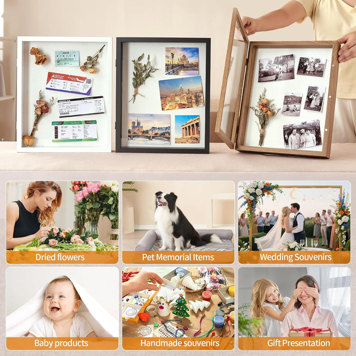 12x16 White Deep Shadow Box Picture Frame with Polished Plexiglass | Large Shadow Box Display Case with Push Pins,and