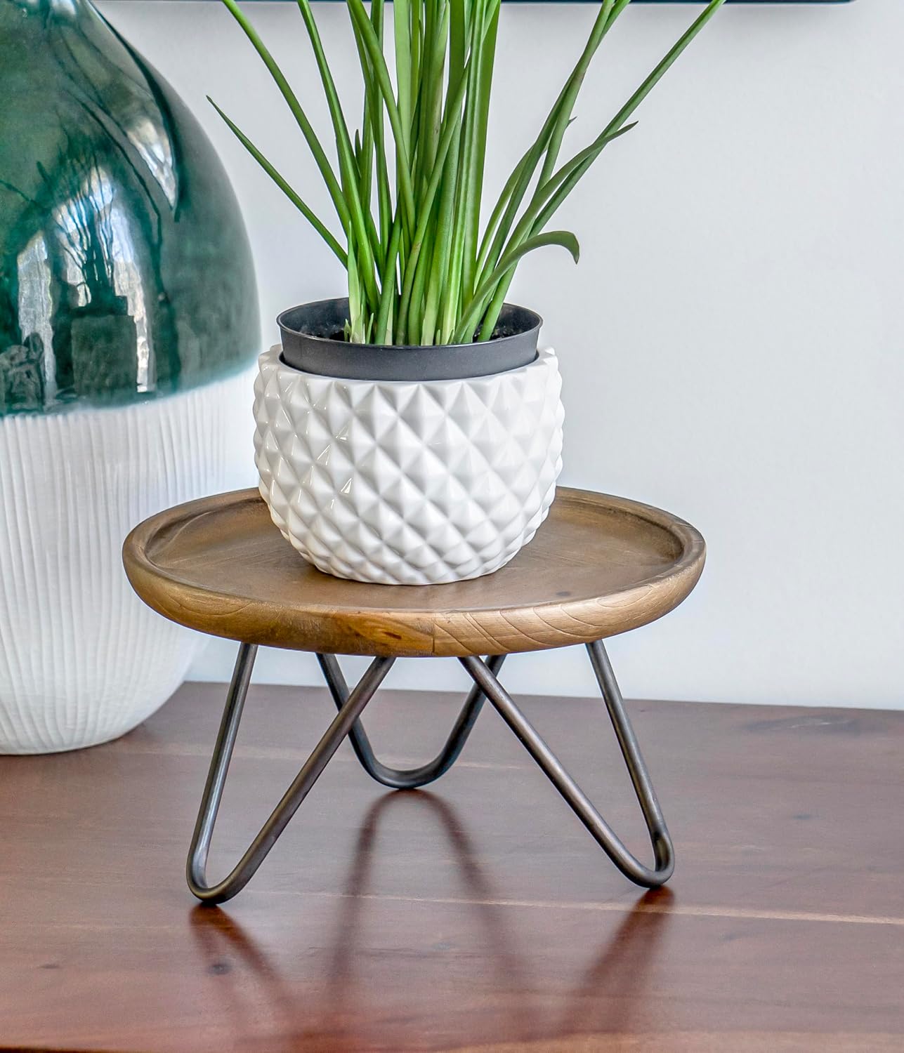 8.75" Dia Round Decorative Wooden Pedestal Plant Stand / Natural