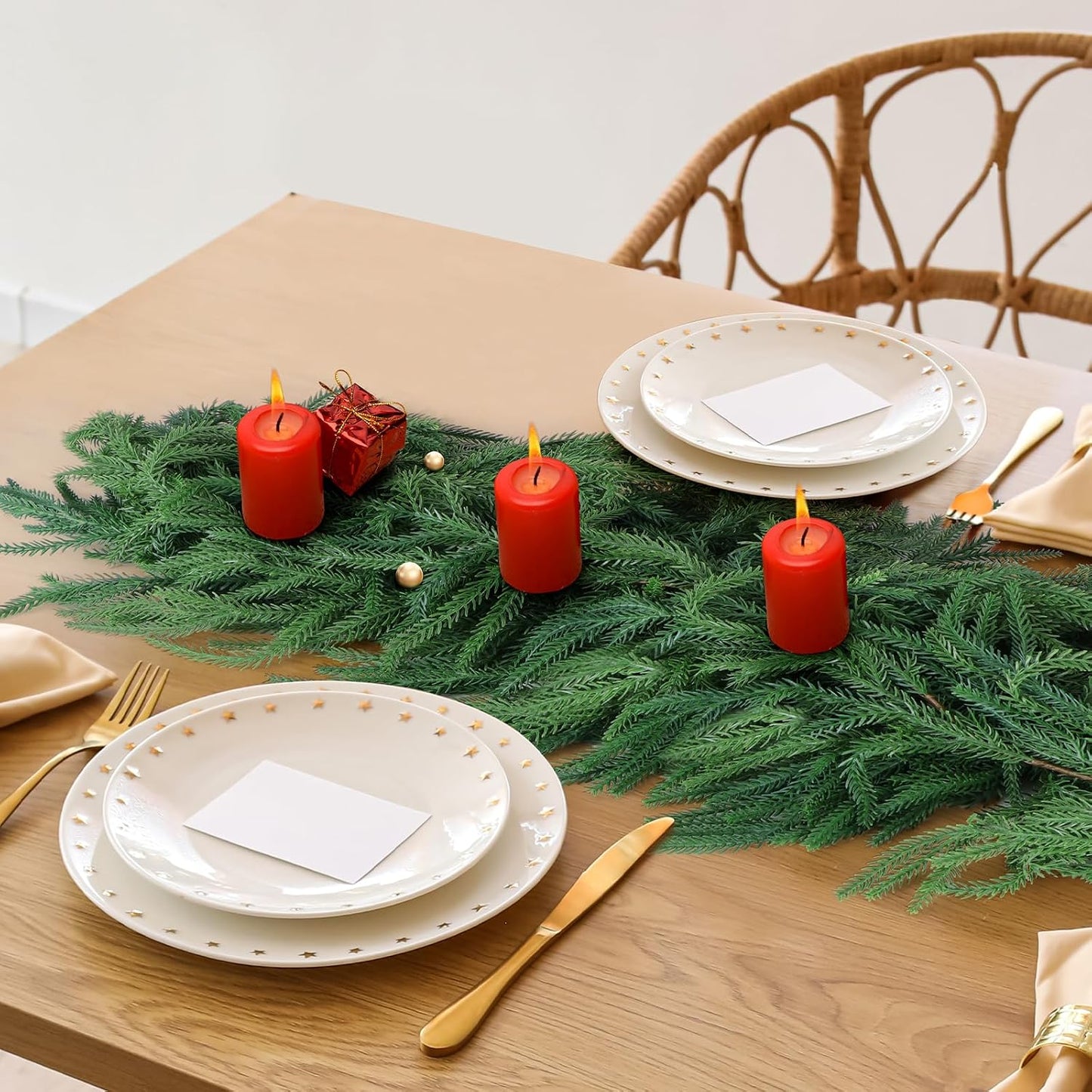 4 Pack Christmas Norfolk Pine Garlands 6FT, Real Touch Greenery | Full Evergreen Pine Garland for Mantle, Fireplace