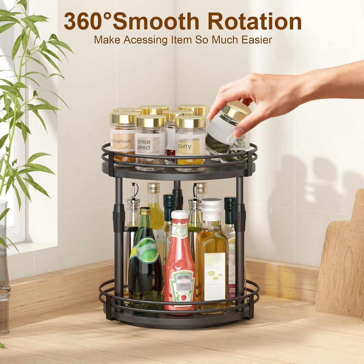 Across-Star Lazy-Susan-Organizer-Spice-Rack, Rotating Spice Organizer for Cabinet Pantry, Seasoning Holder Spice Shelf