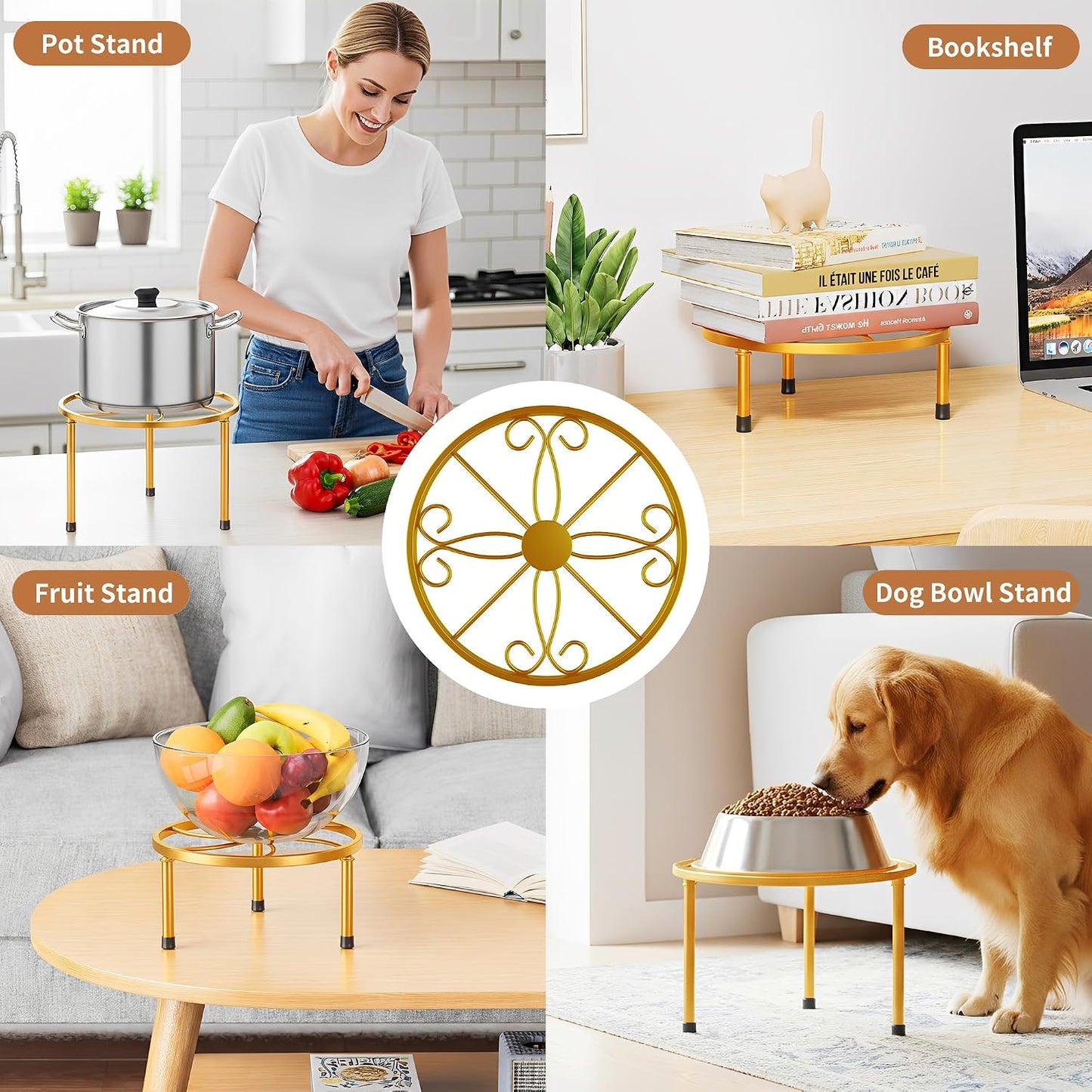 5 Pack Planters Stands with Gold Outdoors Plant Holders Indoor (GoldS)