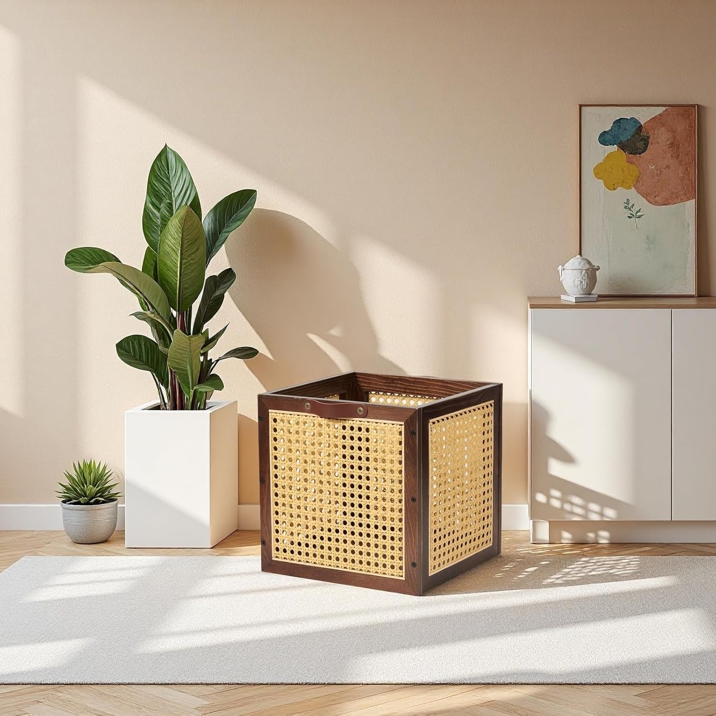 Rattan Storage Cubes Wooden Storage Baskets Boxes Decorative Handmade / Walnut / Natural / Set of 2