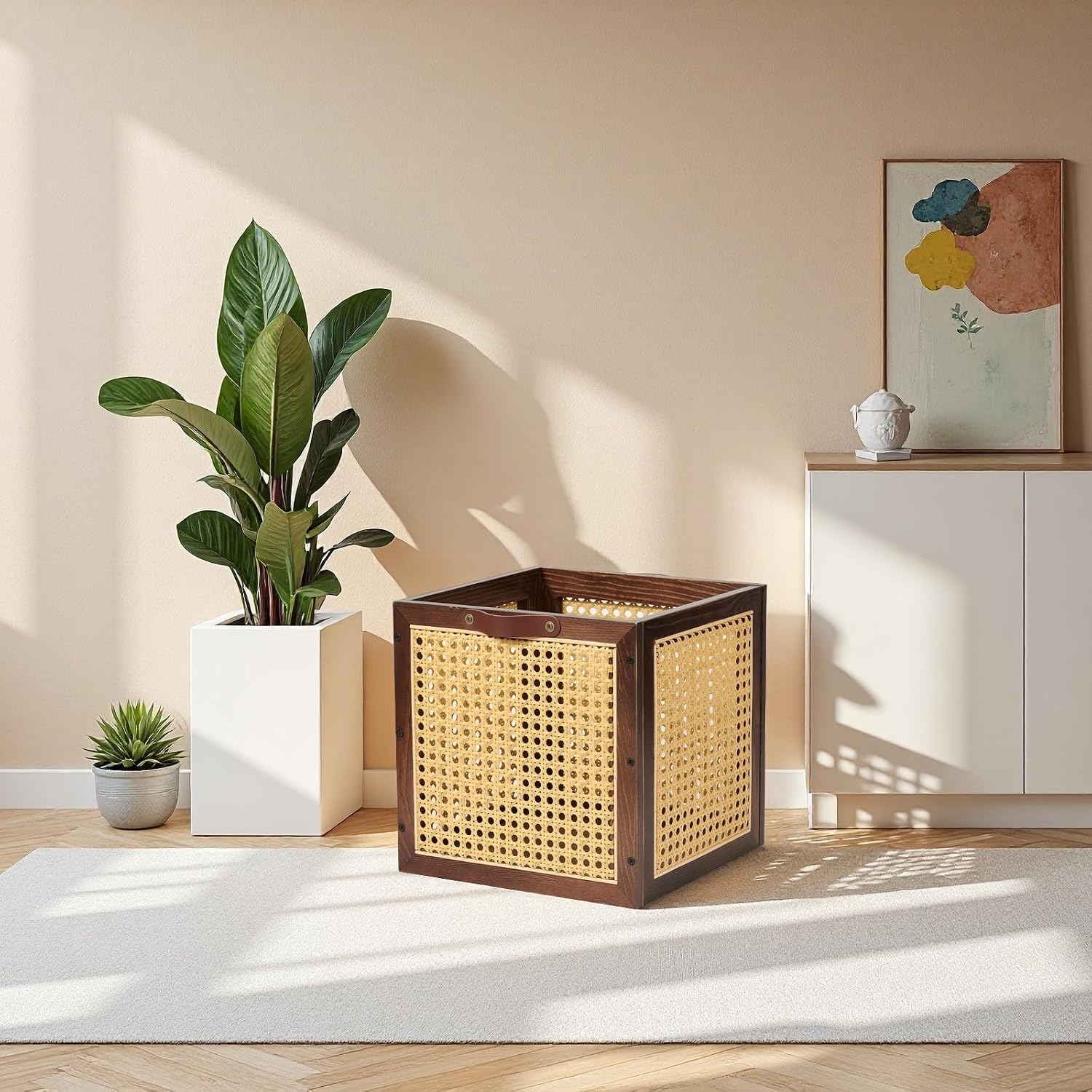 Rattan Storage Cubes Wooden Storage Baskets Boxes Decorative Handmade Bohemian / Walnut / Natural