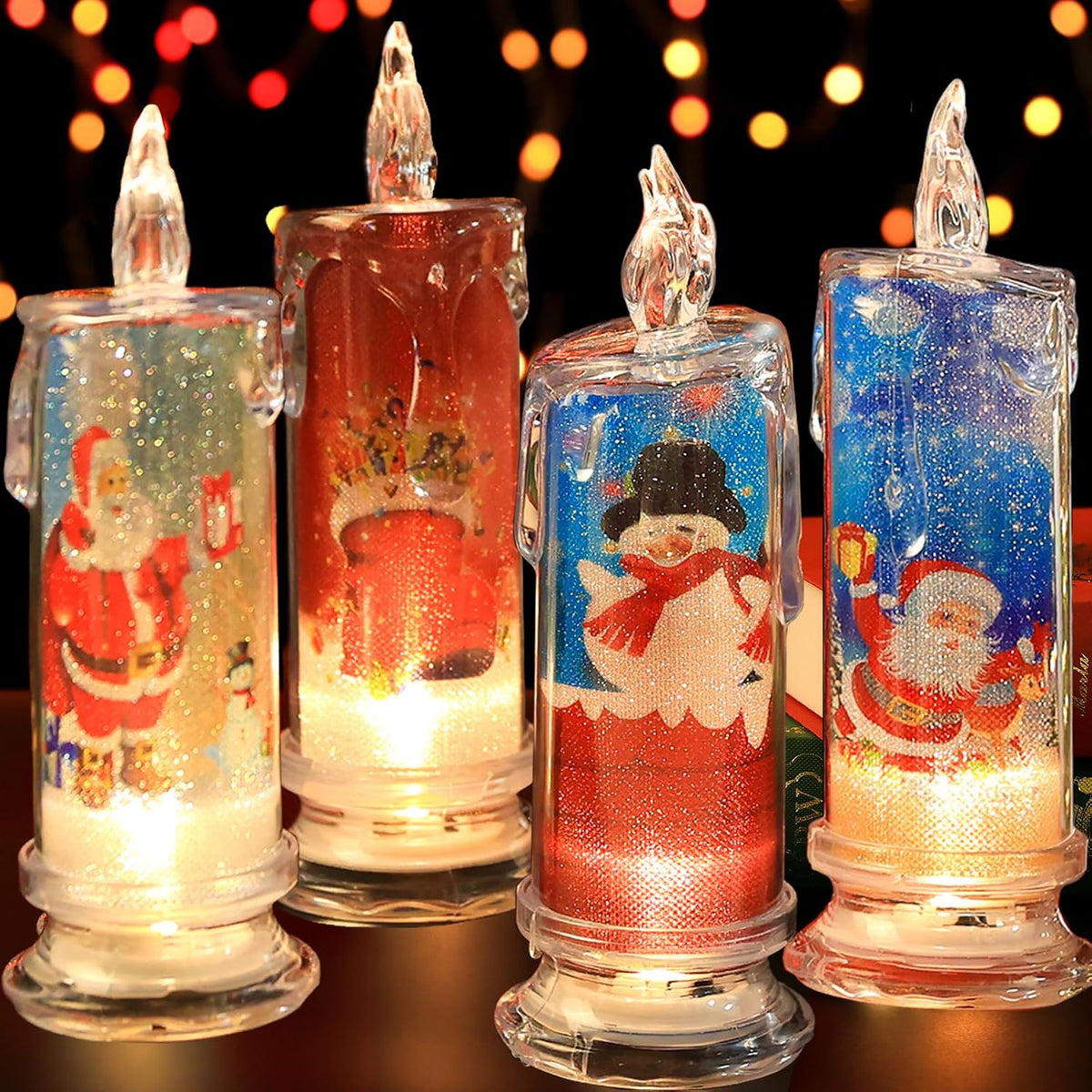 SupBri Christmas Flameless Candles, Xmas centerpieces for Tables Set of 4