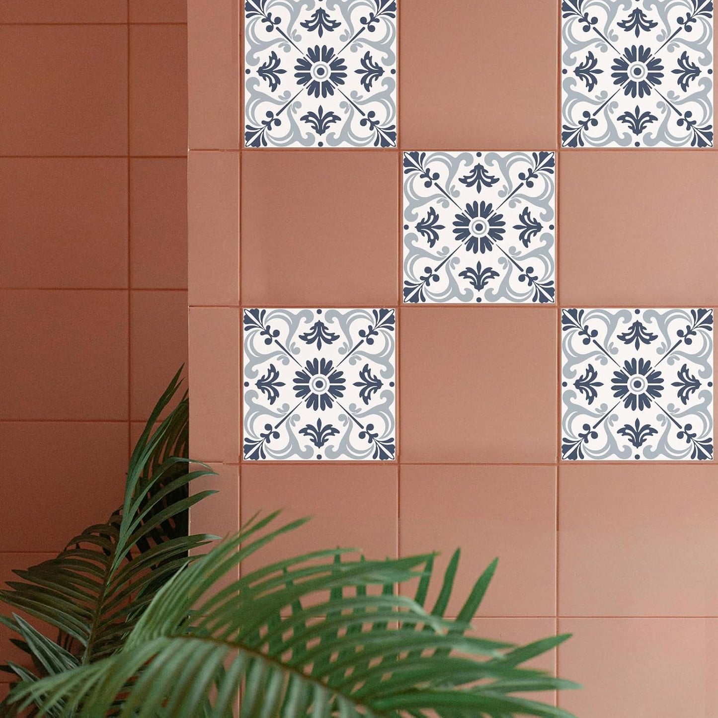 Peel and Stick Wallpaper Self Adhesive Wallpaper Tile Stickers / Retro Mandala / Blue / Set of 36