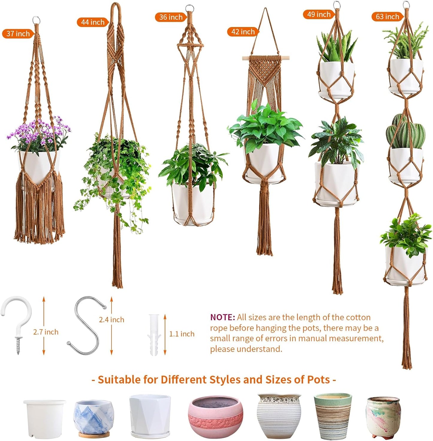 Macrame Plant Hangers / Caramel / Set of 6