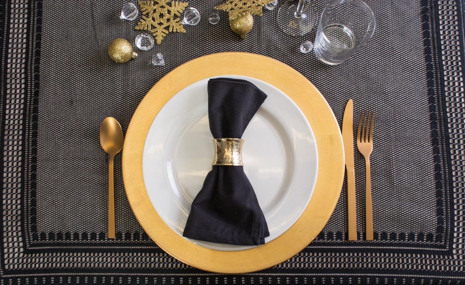 DII Decorative Buffet Basics Napkin Ring Set, Hammered Gold, 12 Count