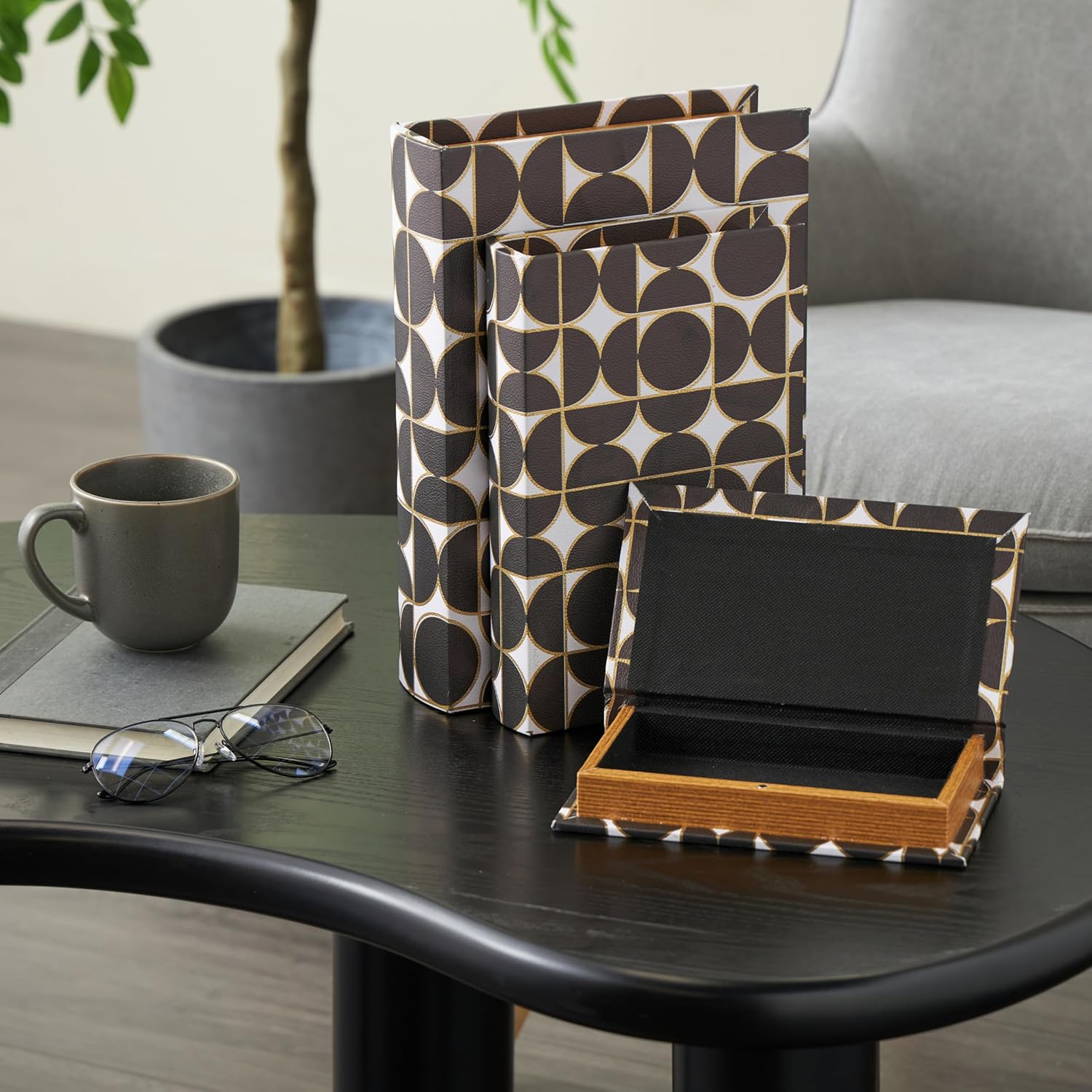 Faux Leather Decorative Box Faux Book Storage Book Shaped Boxes / Black / 12.8", 11", 9"H