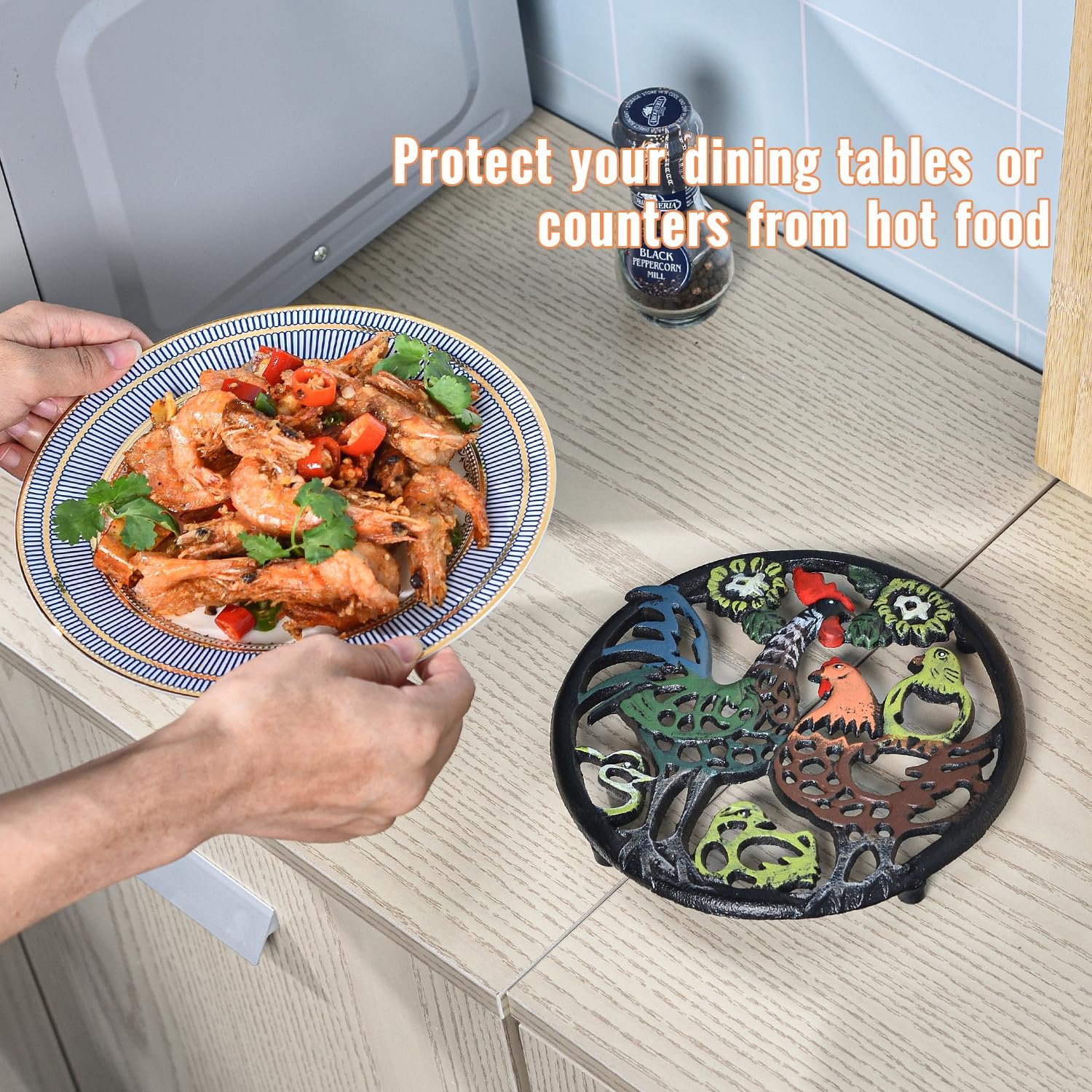 Sungmor Cast Iron Trivet for Wood Stove - Dia-8.1 Inch Rustproof Round Stands for Hot Pots/Dishes/Pans - Decorative