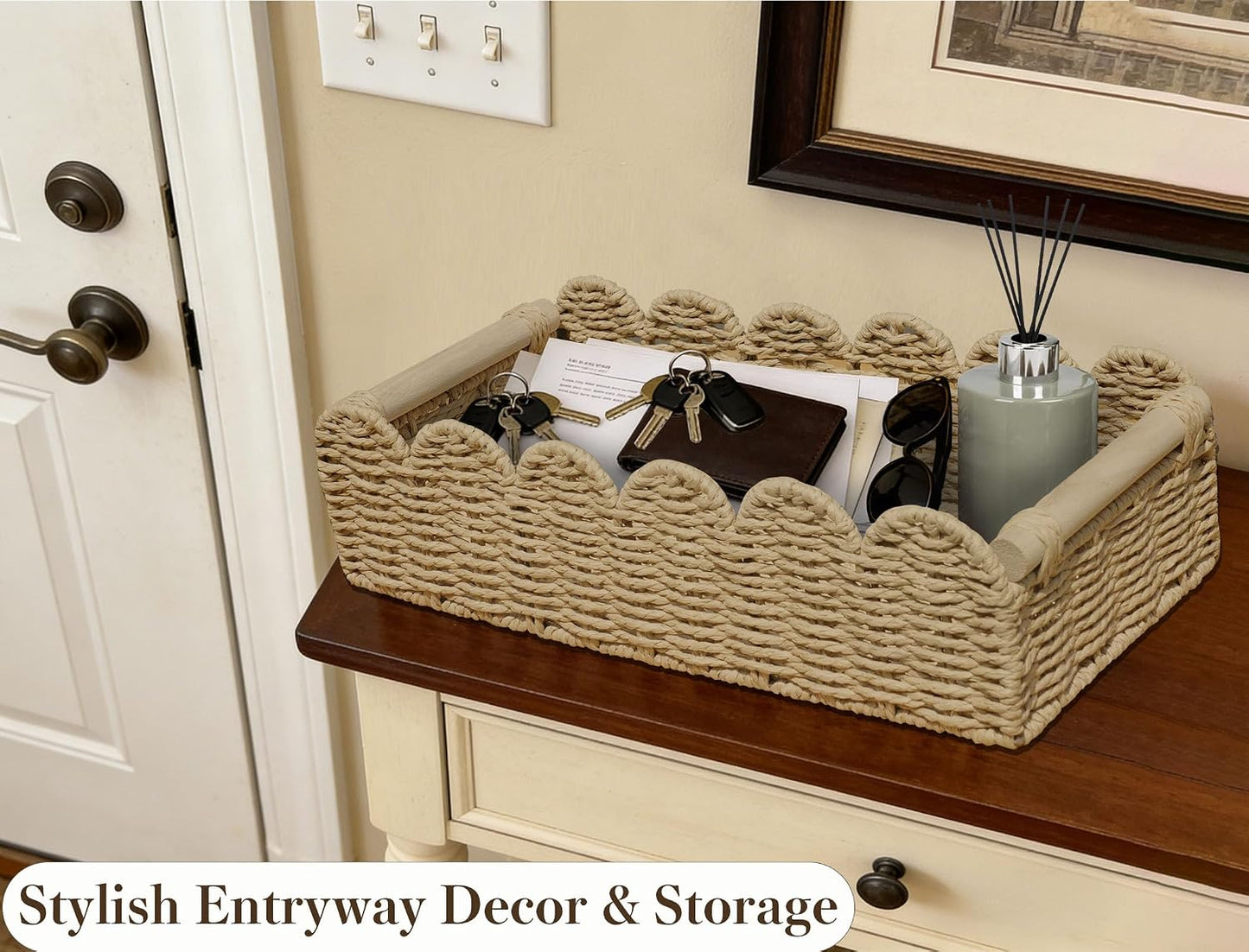 Wicker Scalloped Basket / Beige Large