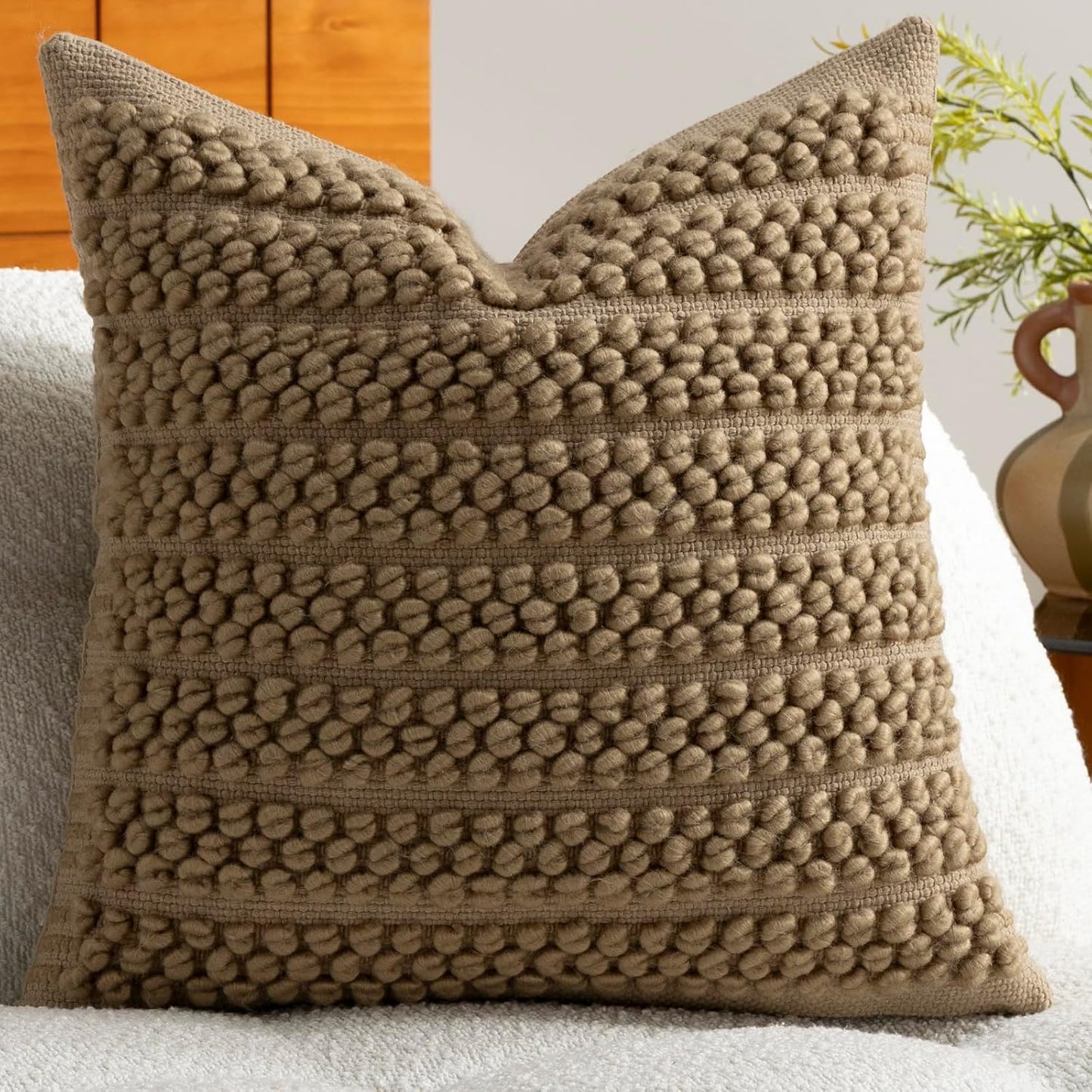 Wool Boucle Throw Pillow Cover Chic Accents Square Textured Decorative Pillow Case / Taupe / 18 x 18