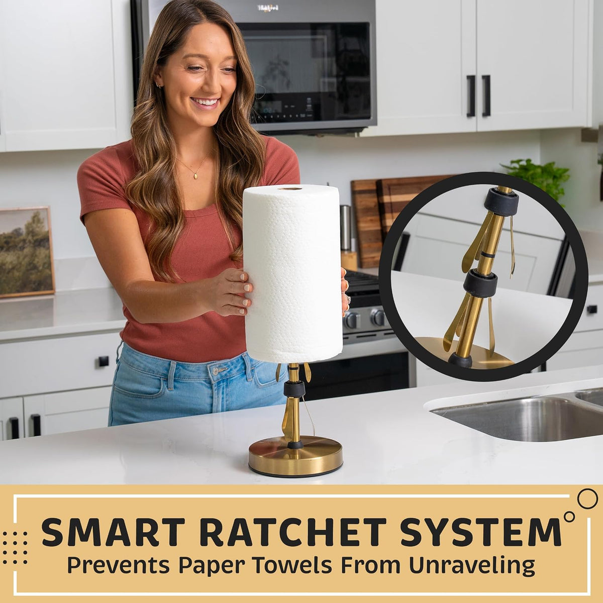 Heavy-Duty Stainless Steel Paper Towel Holder - Easy One-Handed Tear with Suction Cups - Modern Weighted Standing
