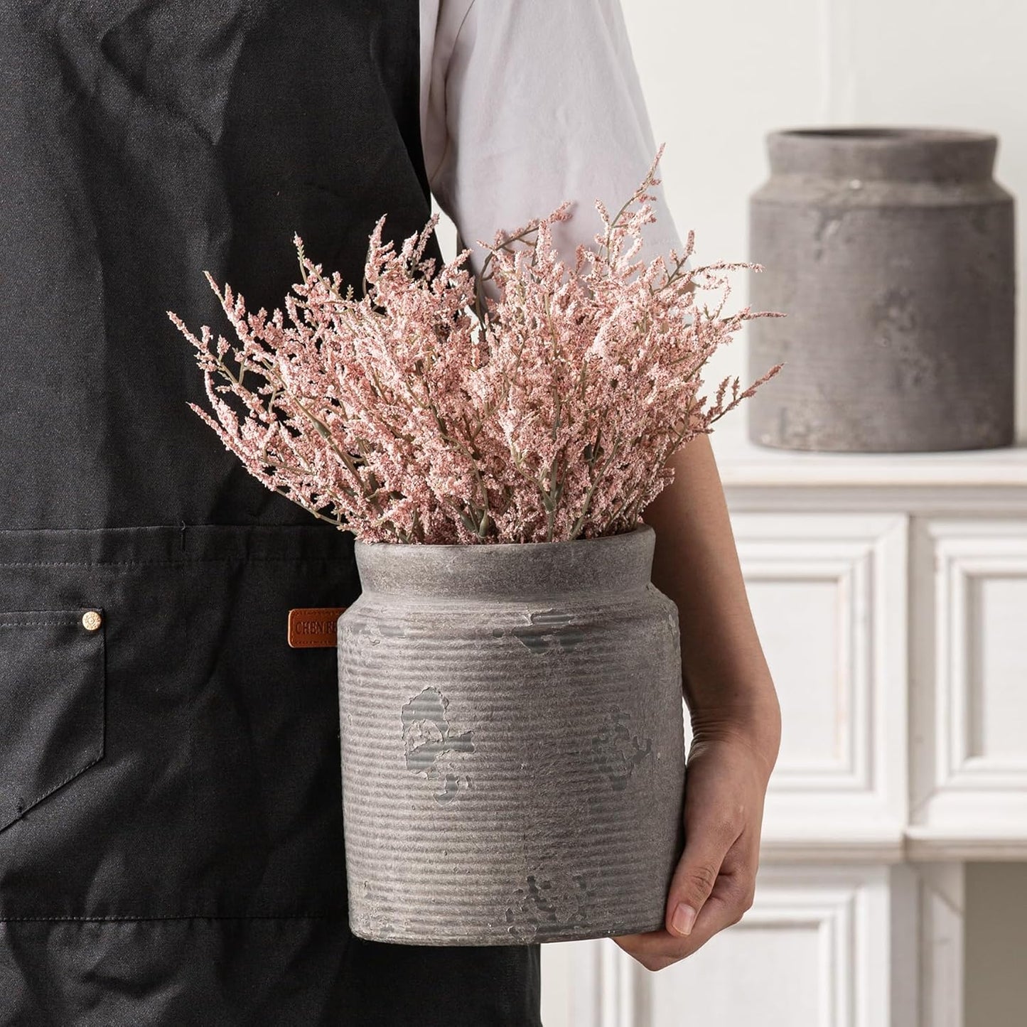 Ceramic Flower Vase Farmhouse Rustic Vase / 01-m-dark Gray / 7.5 Inch