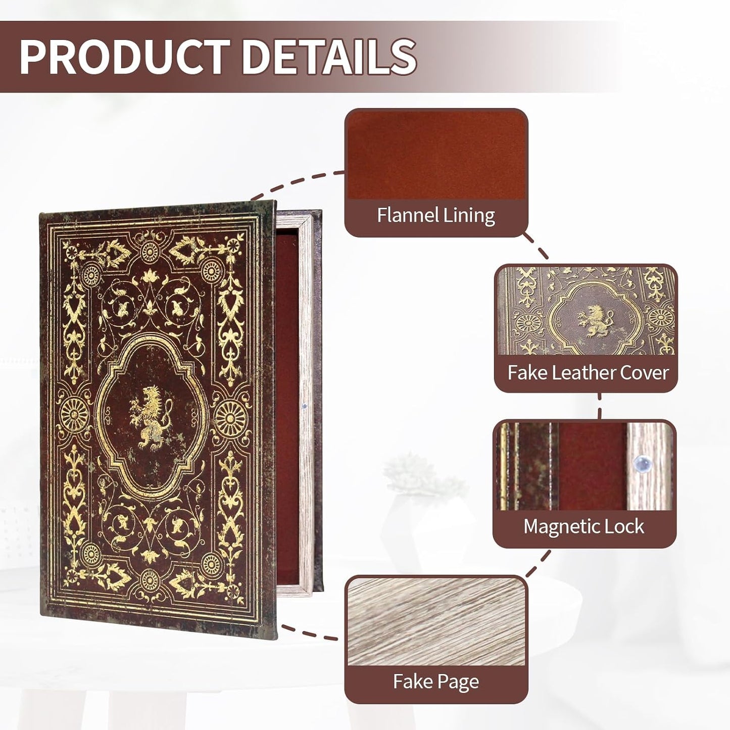 Faux Leather Decorative Book Storage Box / Lion Badge