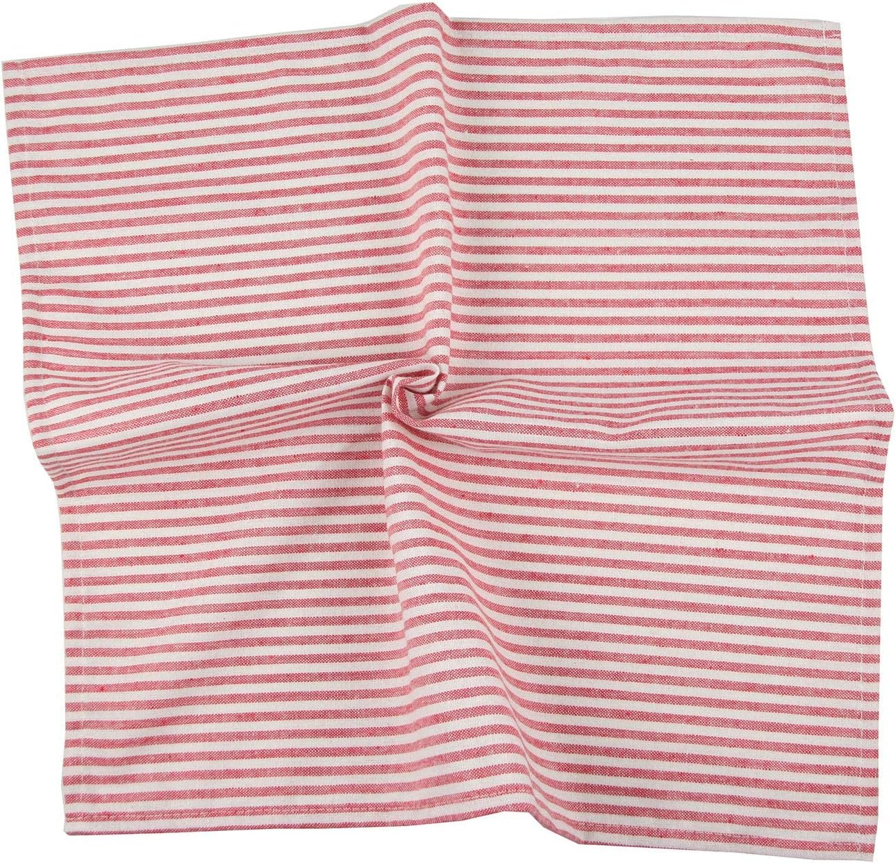 Plain Striped Cotton Linen Blended Dinner Cloth Napkins - Set of 12 (17 x 17 inches) - for Events & Home Use (Red)