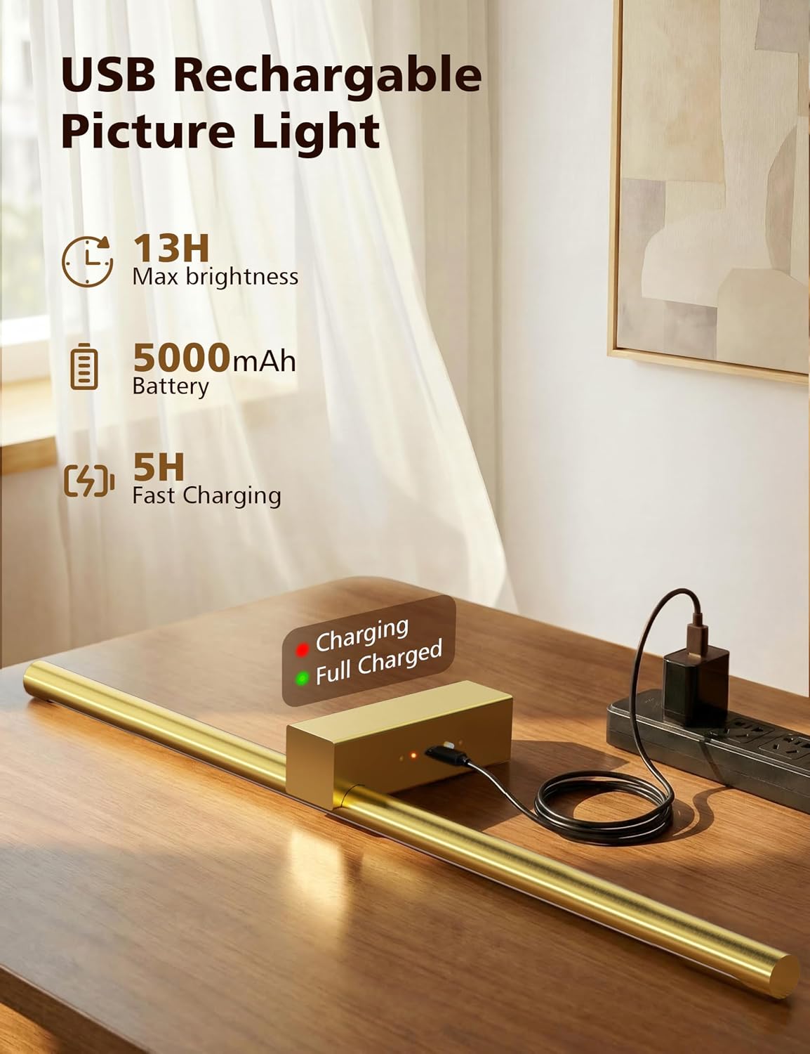 VOLISUN 23.6'' Picture Lights for Wall, 5000mAh Rechargable Picture Light Battery Operated, 3 Color Temperatures &