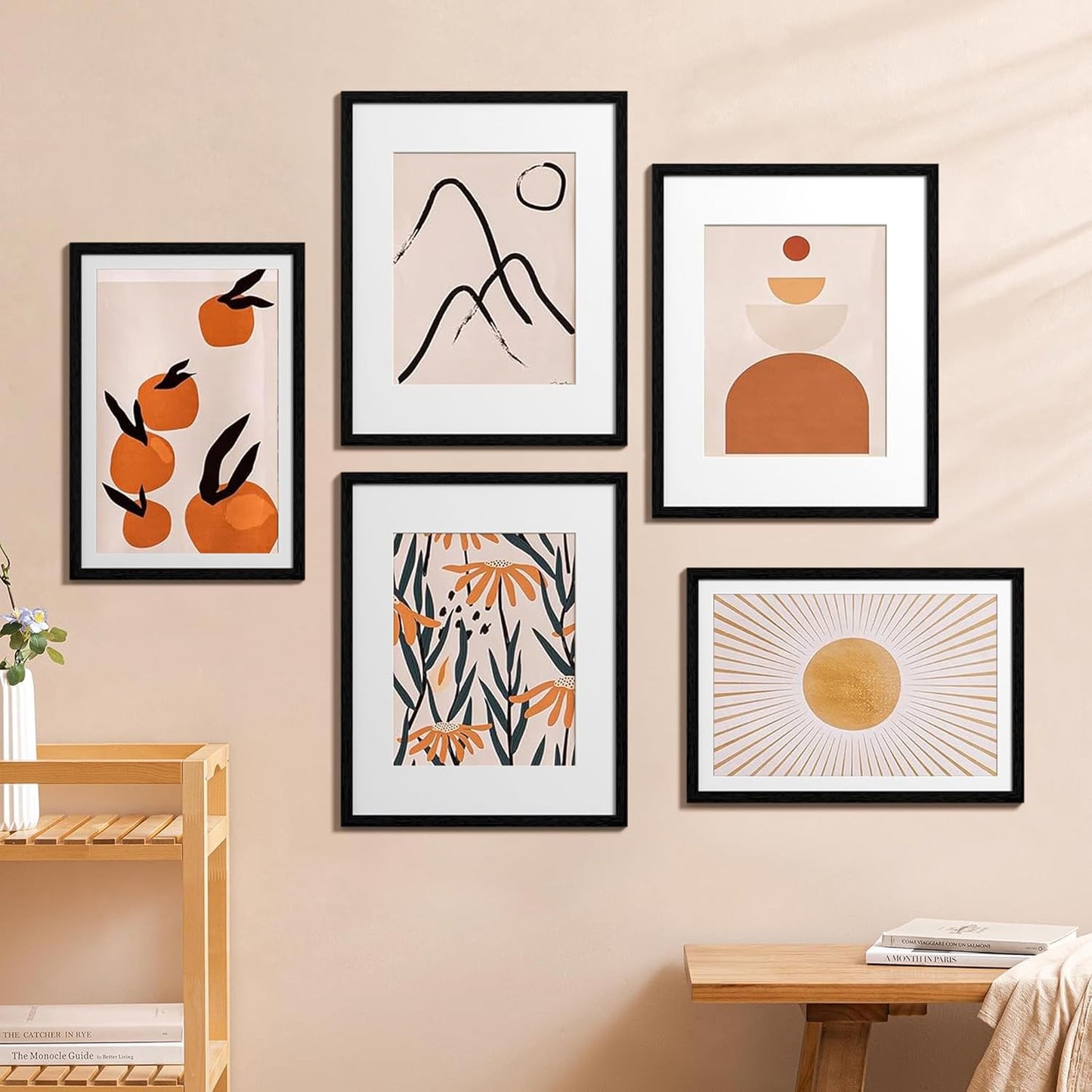 eletecpro 16x20 Picture Frames, Acrylic Cover, Black, Set of 5 | Display Photo 11x14 with Mat or 16x20 without