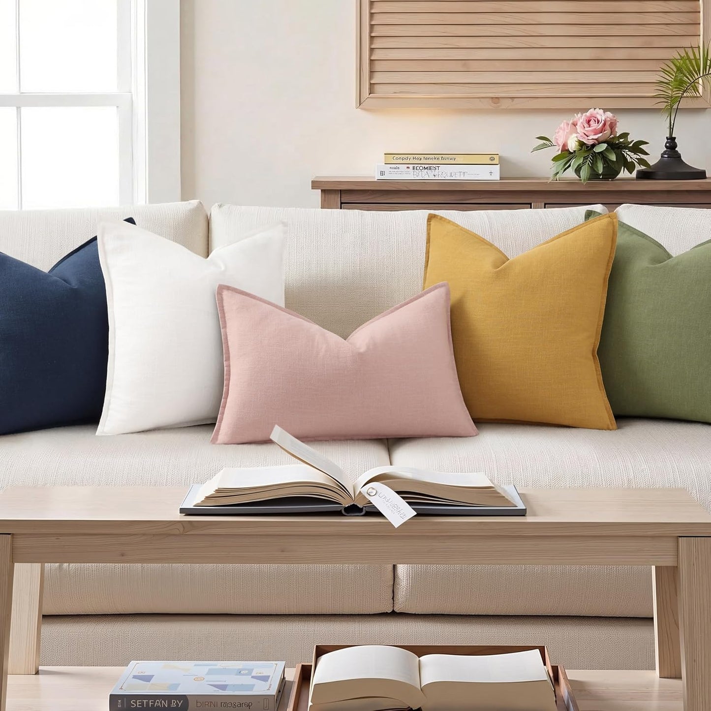 Fall Decorative Linen Throw Pillow Covers Lumbar Pillow Covers / Pink / 20 x 12 / Set of 2