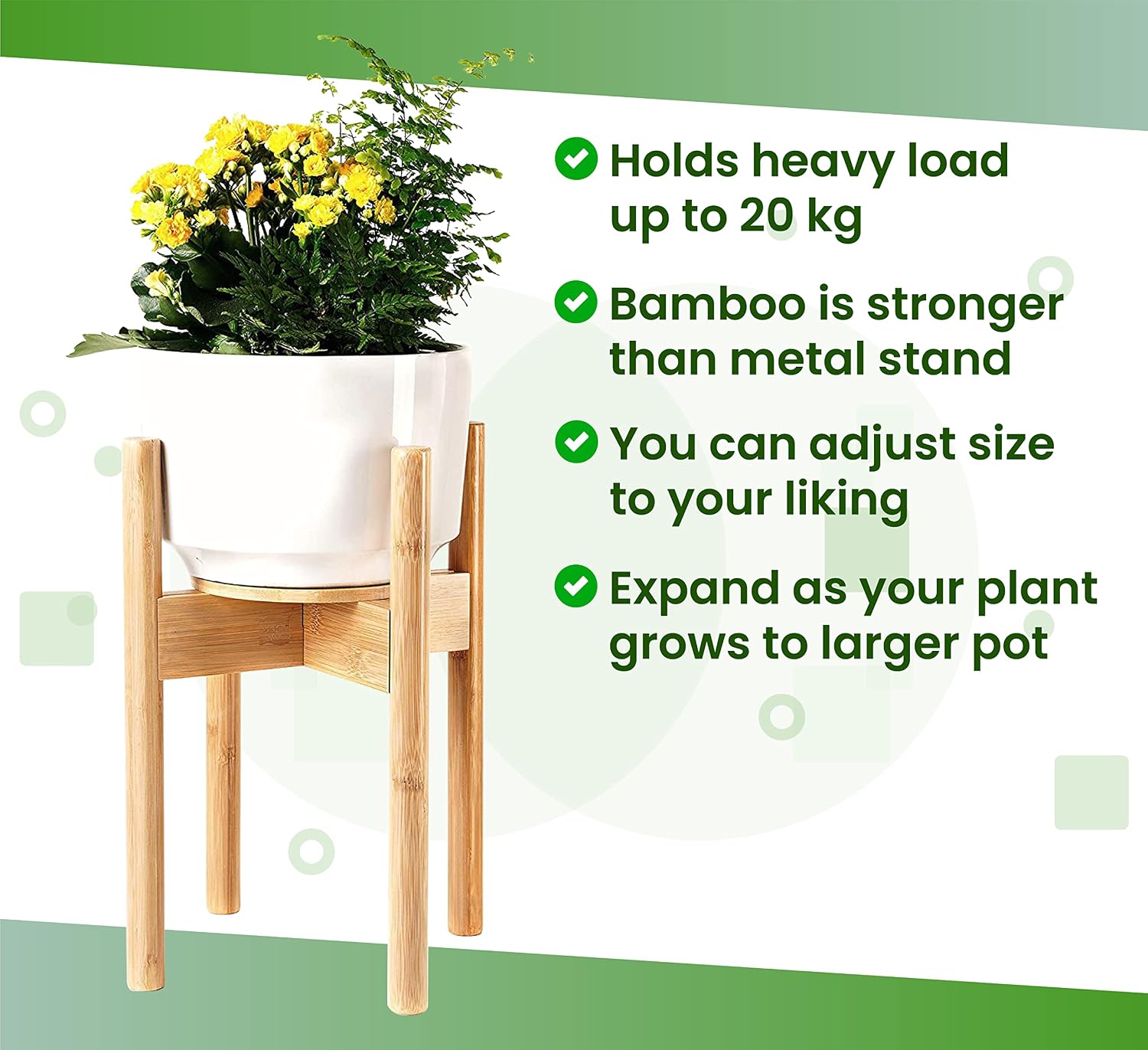 ZPirates Plant Stand for Indoor - Adjustable, Bamboo | Expandable Sideways to fit 8 10 or 12 Inch-wide Medium-to-Large