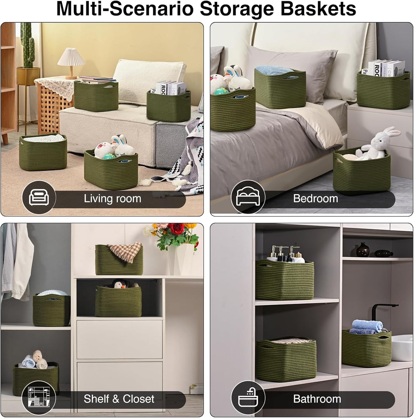 Woven Cotton Rope Baskets for Storage / Green