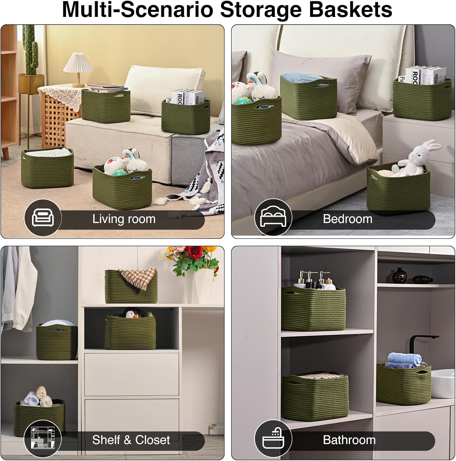 Woven Cotton Rope Baskets for Storage / Green