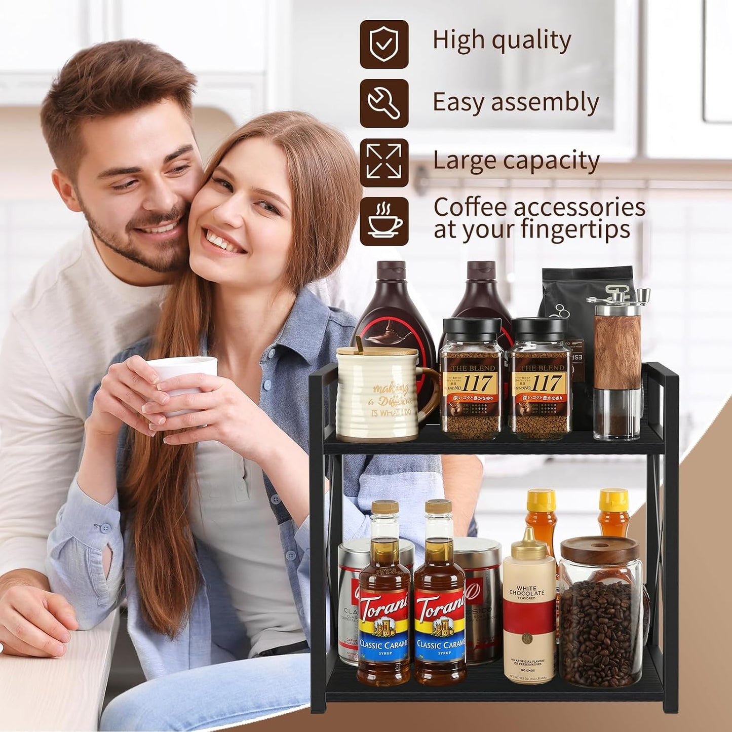 YINMIT Kitchen Countertop Organizer,Spice Rack,Coffee Bar Shelf Organizer | 2-Tier Coffee Station,Seasoning