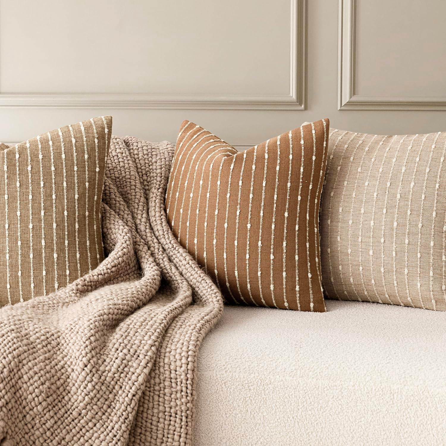 Decorative Jacquard Boucle Throw Pillow Covers Accent Textured / 18 x 18 / Tobacco / Set of 2