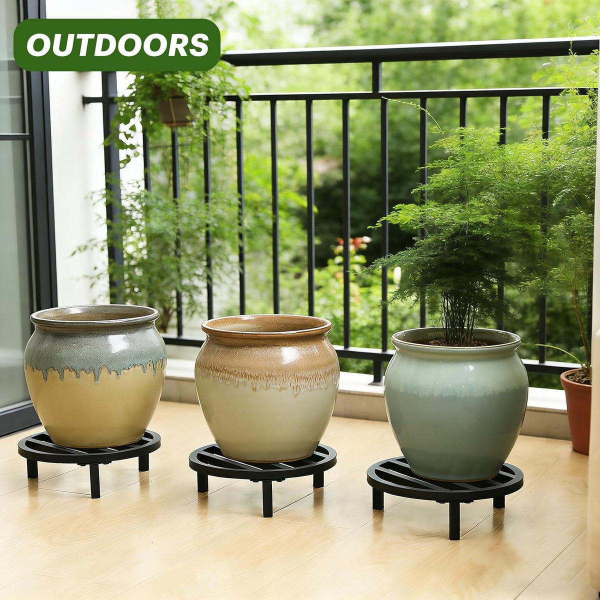 3 Pack 12 Inch Metal Plant Stands Outdoor Indoor Pot Riser,Black | 240 LBS Capacity,Short and Low-Profile,Rugged and