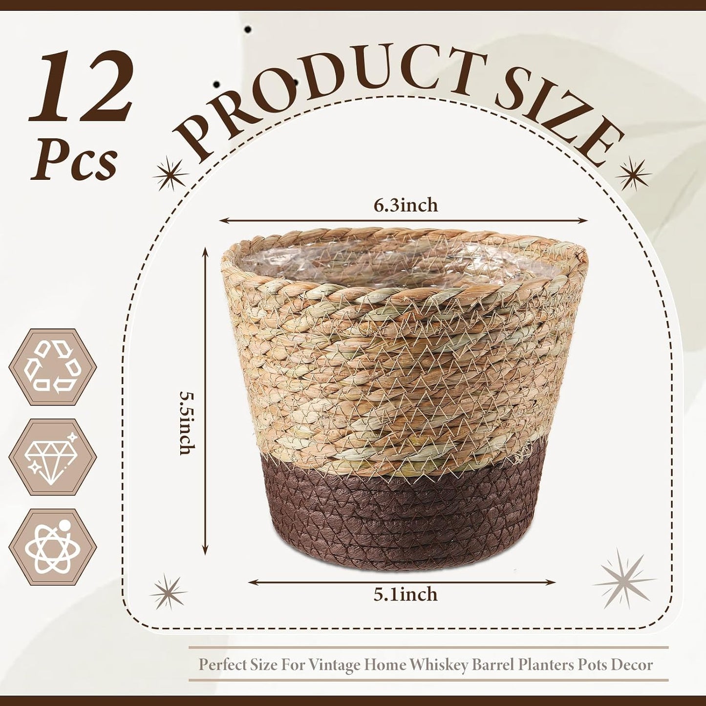 Wicker Plant Basket Bulk / Small / Scandinavian / Set of 12