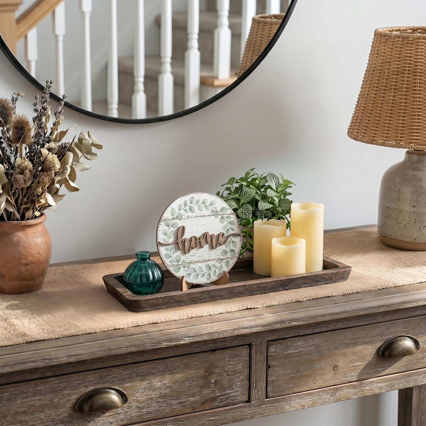Wooden Decorative Tray Candle Holder / Rustic-rectangular