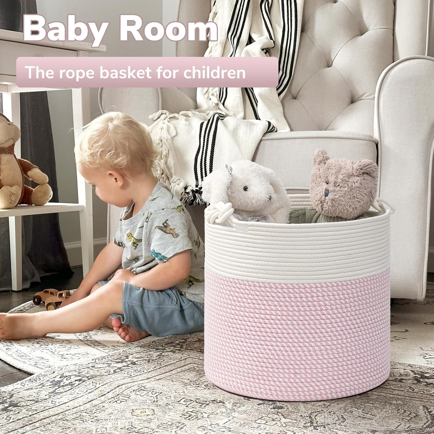 Laundry Basket / Baby Storage Basket / Pink / 15 x 14.2