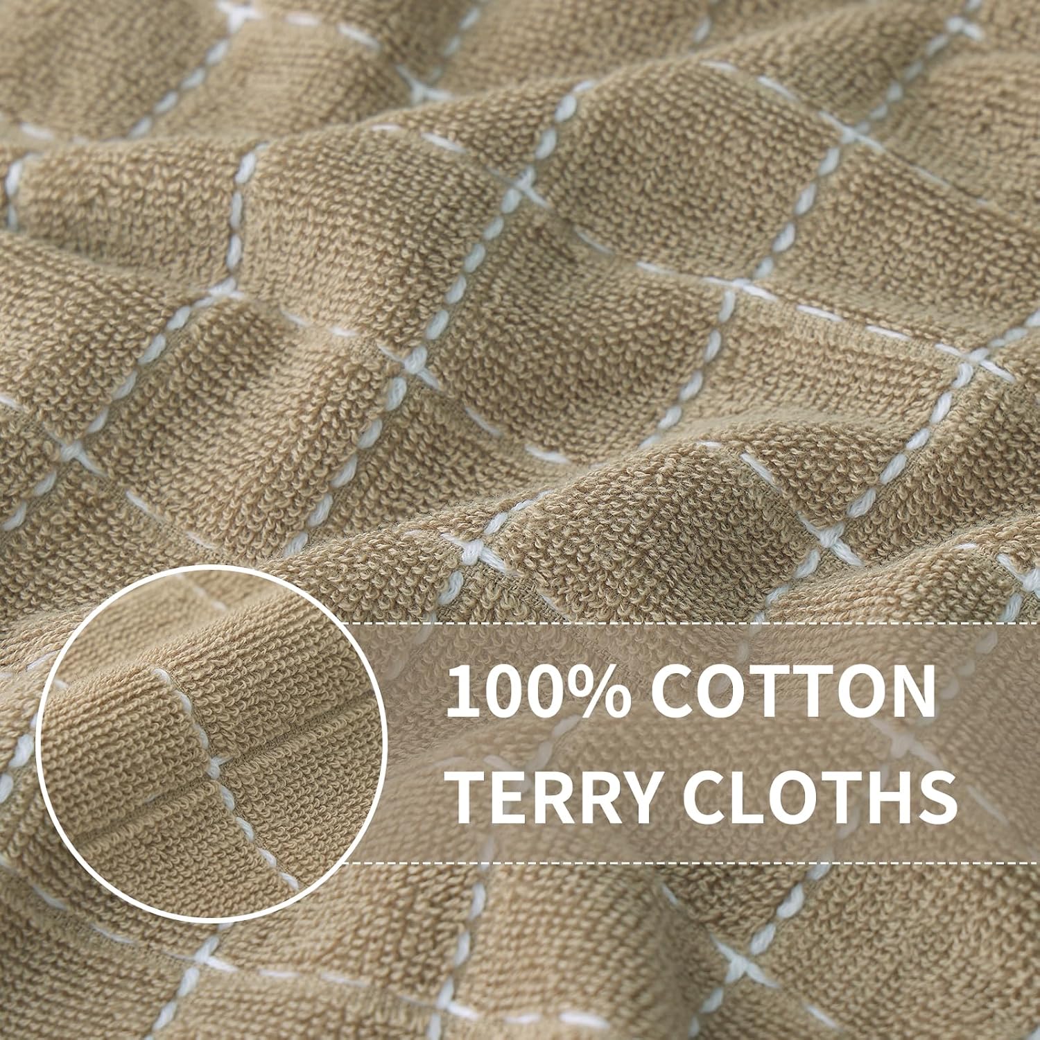 Homaxy 100% Cotton Terry Kitchen Towels, 6 Pack, Tan | Ultra Soft and Absorbent Dish Towels for Kitchen, Suitable for