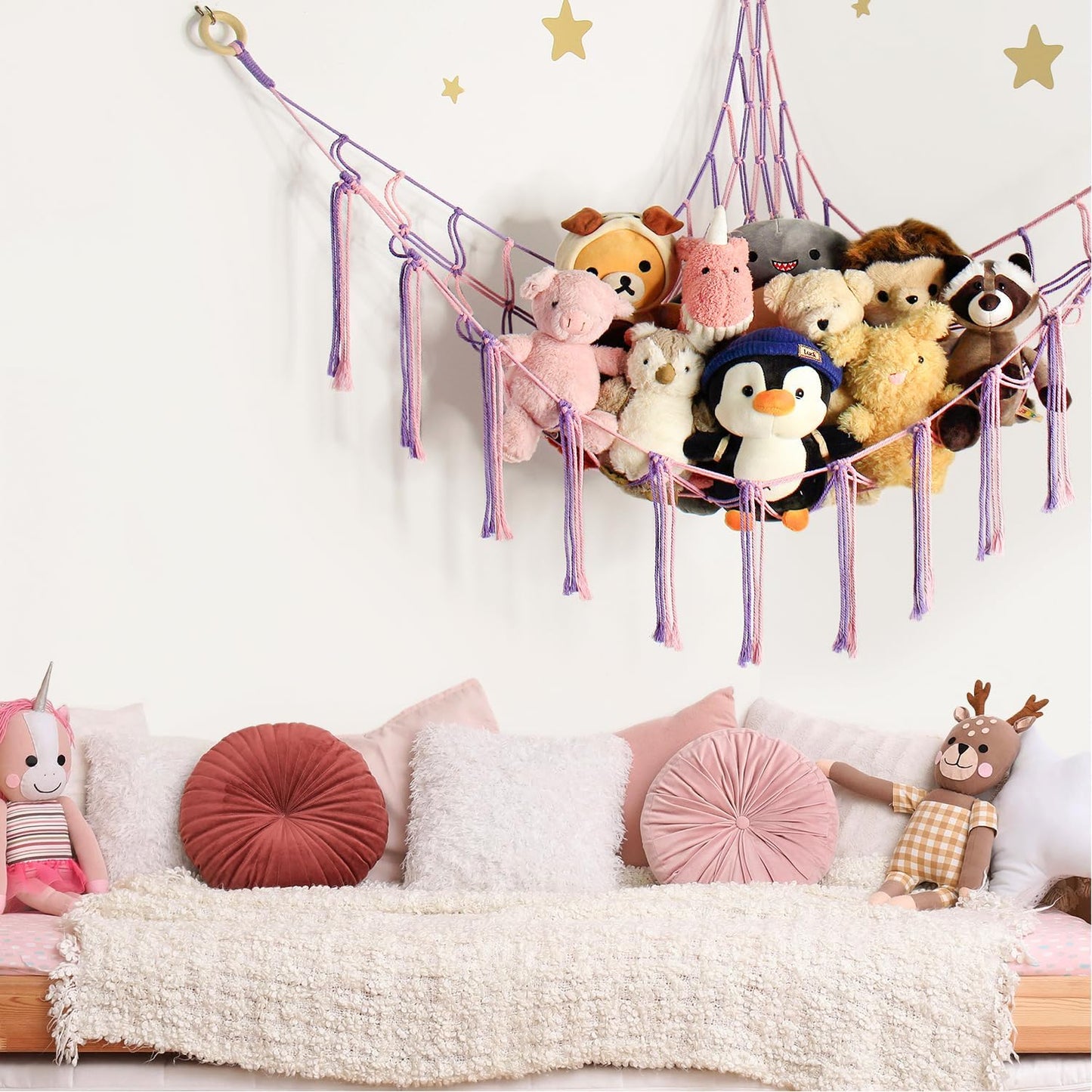 Large Stuffed Animal Hammock Corner Net for Toys Storage Hanging Stuff / Standard / Pink Purple