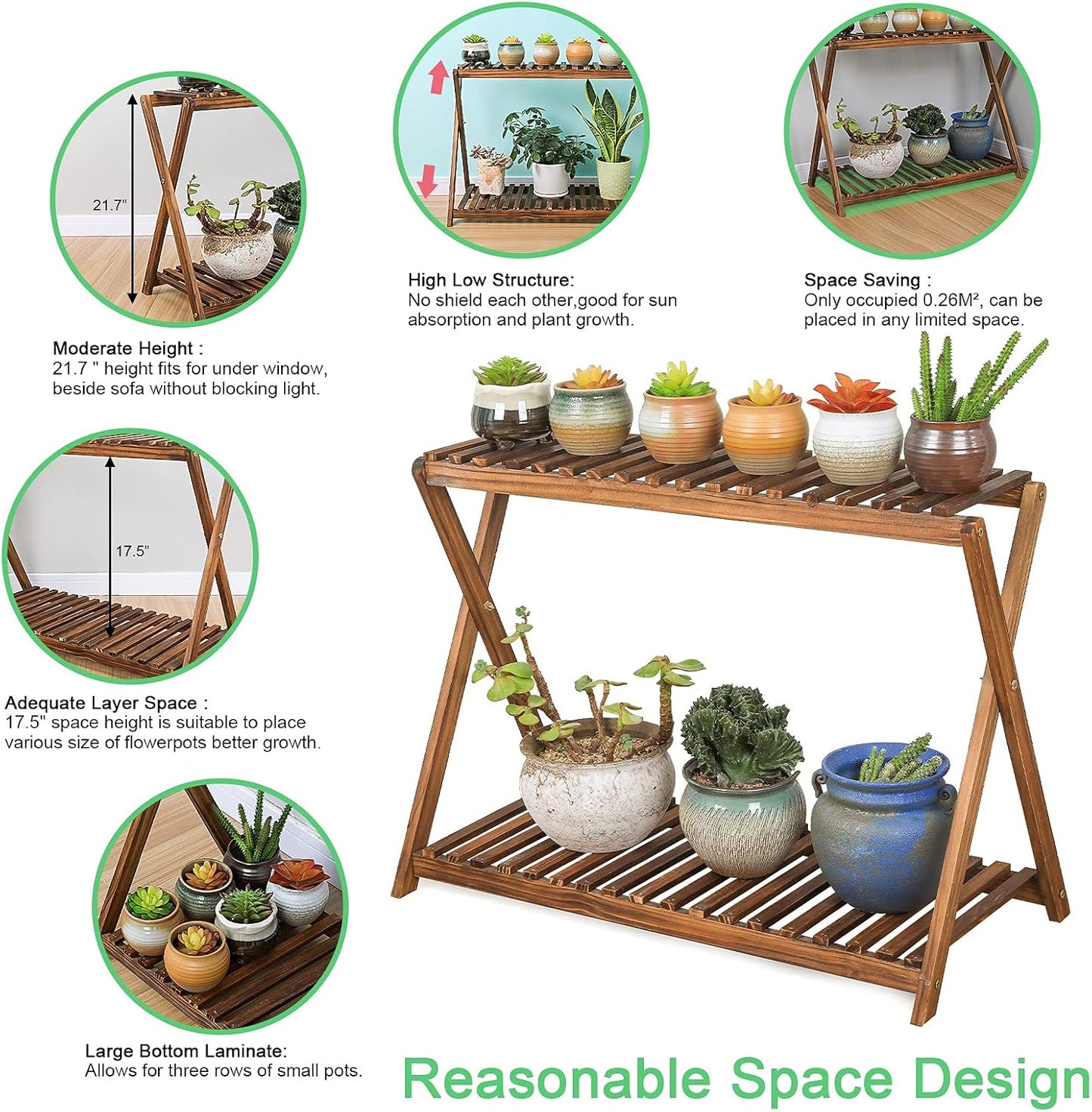 Wooden Plant Shelf Indoor, Narrow Plant Bench for Multiple Plants | 2 Tier Window Plant Stand, Corner Flower Pot Stand