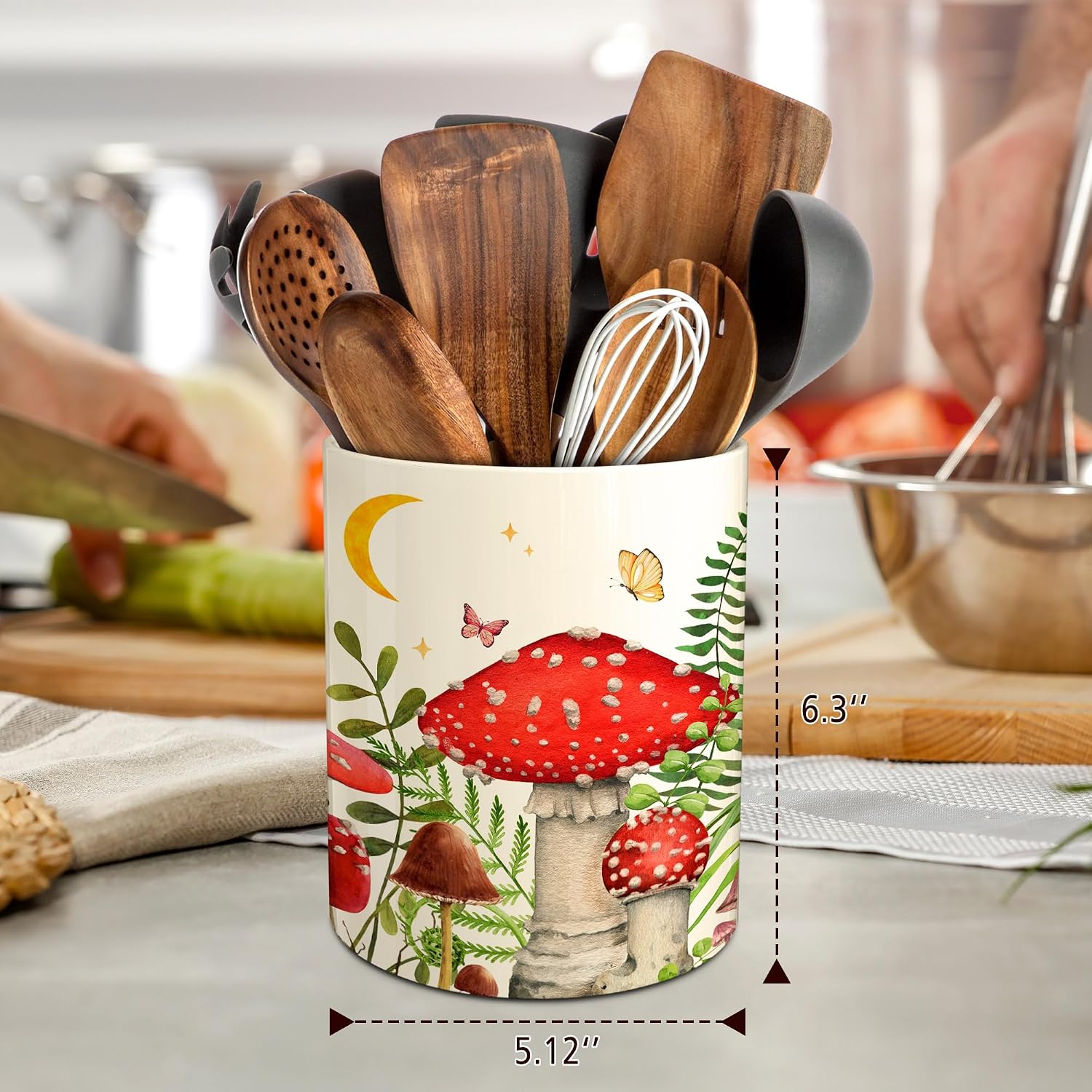 Kitchen Decor Ceramic Utensil Holder for Farmhouse Indoor Kitchen / Mushroom