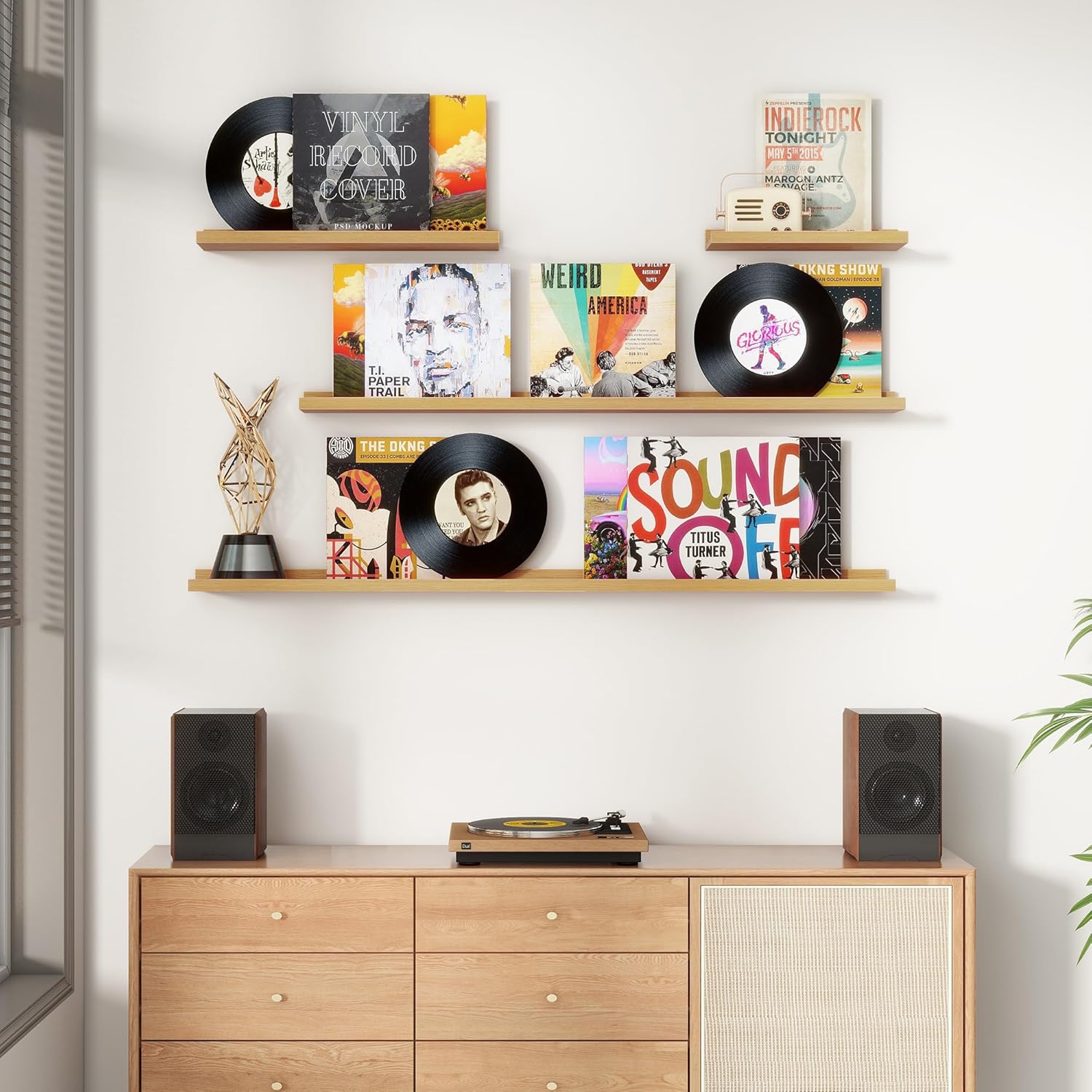 Floating Picture Ledge Shelves Set of 8, 16 Inch Shelves with Lip - Large Nursery Book Shelf for Toys Storage, Kids