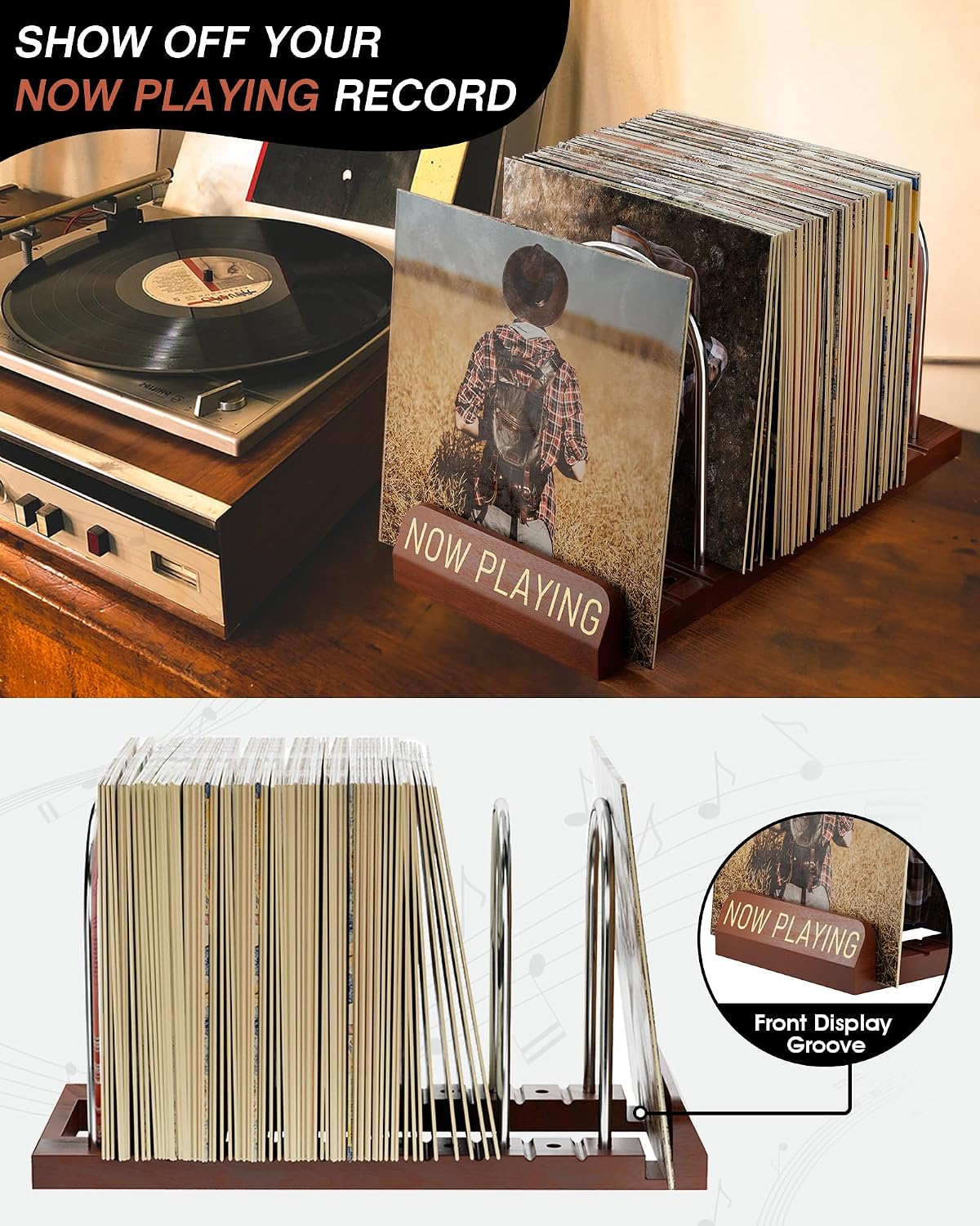 BS-VOG Now Playing Vinyl Record Holder Storage Fits 50 LPs, Gift Package | Display Your Now Playing Record, Assembles