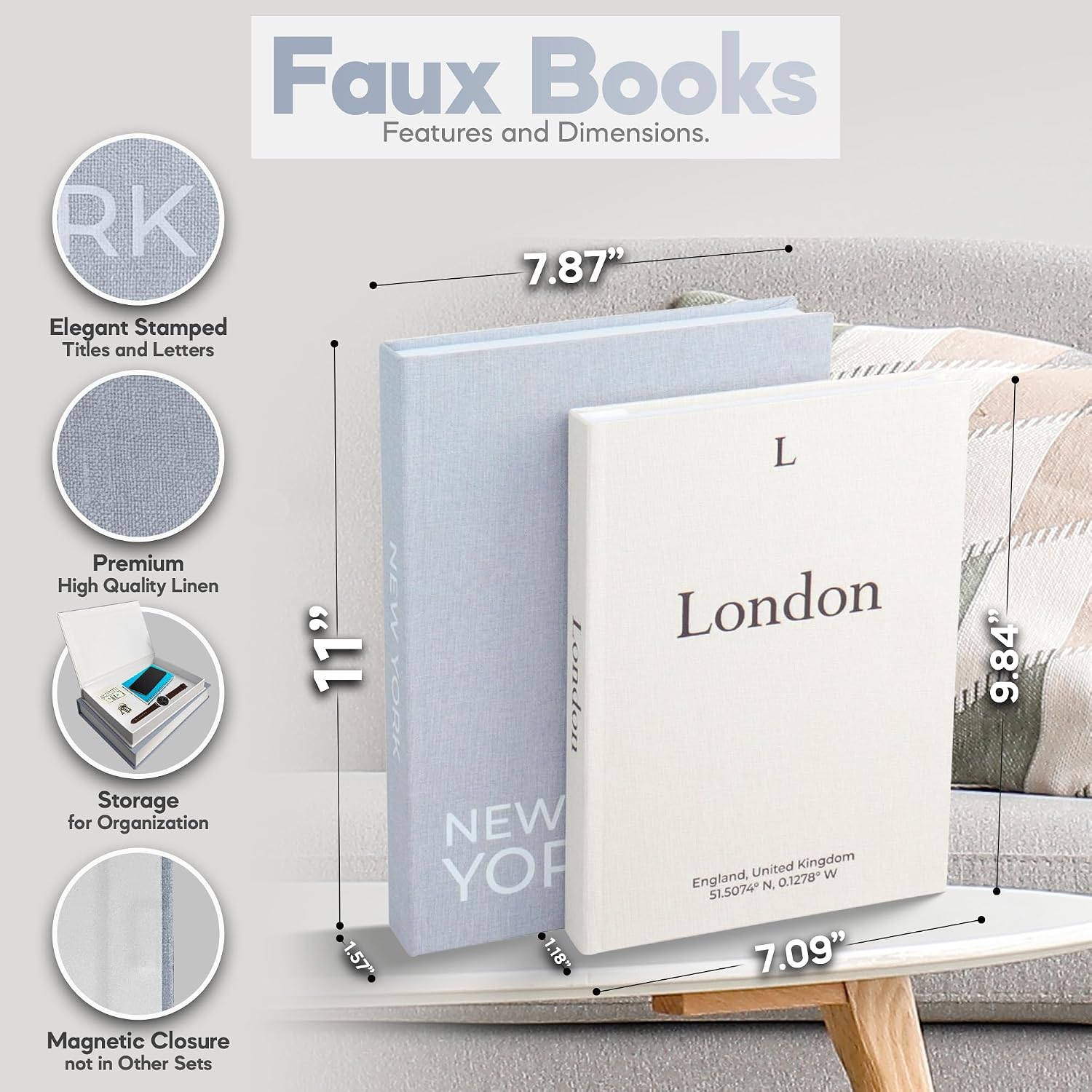 Faux Book Storage Box / Beige/gray / Modern / Set of 2