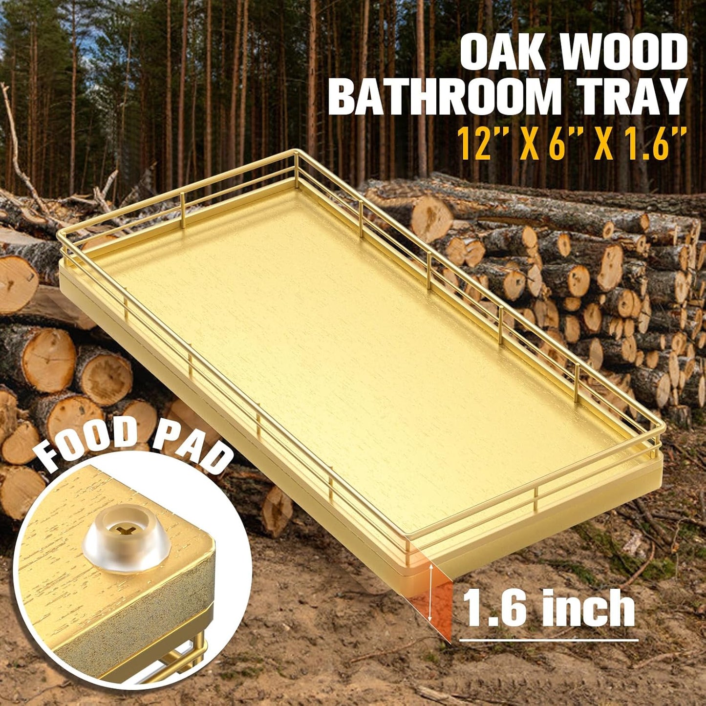 Oak Wood Toilet Tank Tray / 12 x 6 x 1.5 / All Golden