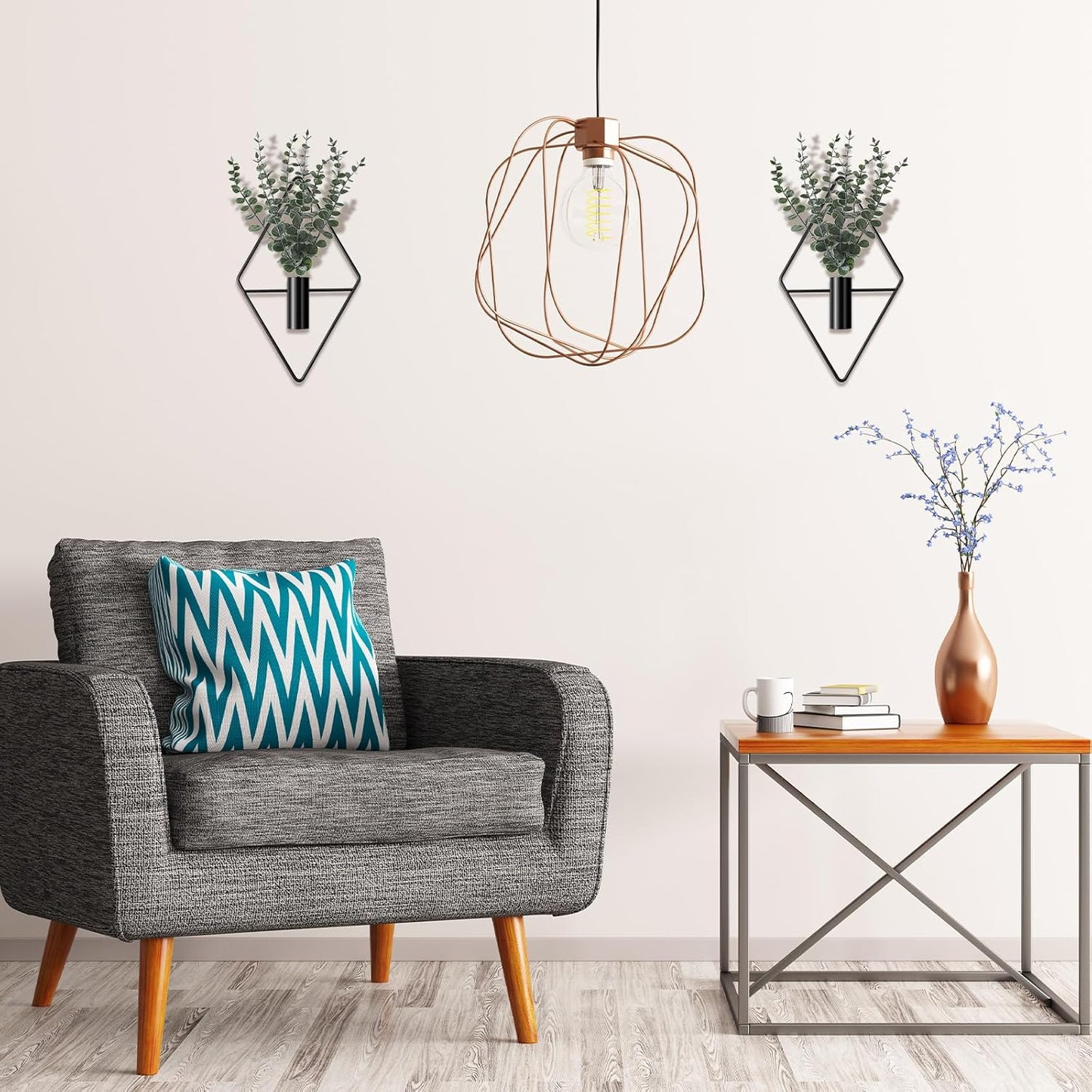 Artificial Metal Hanging Vase Indoor Plants Holder Modern Geometric / Black / Eucalyptus / Set of 4