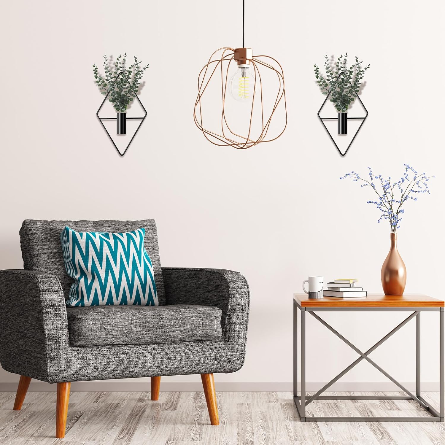 Artificial Metal Hanging Vase Indoor Plants Holder Modern Geometric / Black / Eucalyptus / Set of 4