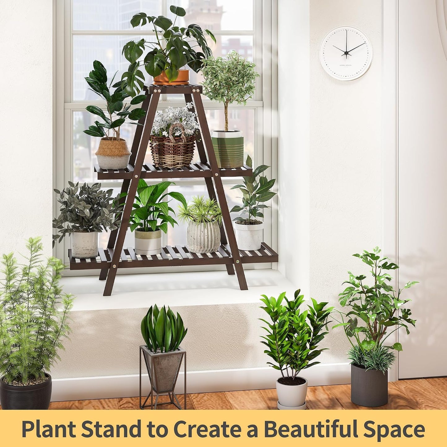 Plant Stand Indoor, Outdoor bamboo Plant Rack for Multiple Plants, 3 Tier 8 Potted Flower Holder Ladder,Plant Shelf