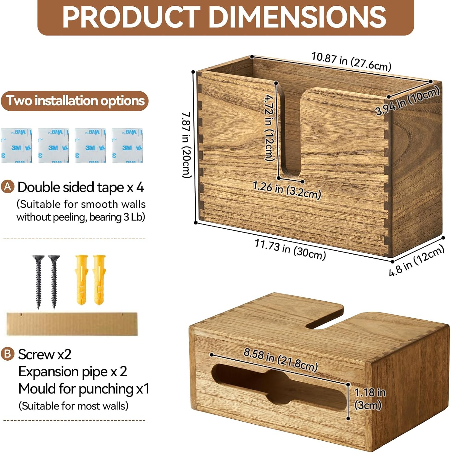 KIRIGEN Multifold Paper Towel Dispenser, Wall Mount or Countertop, Brown | Solid Wood Holder Holds up to 150 C-Fold or