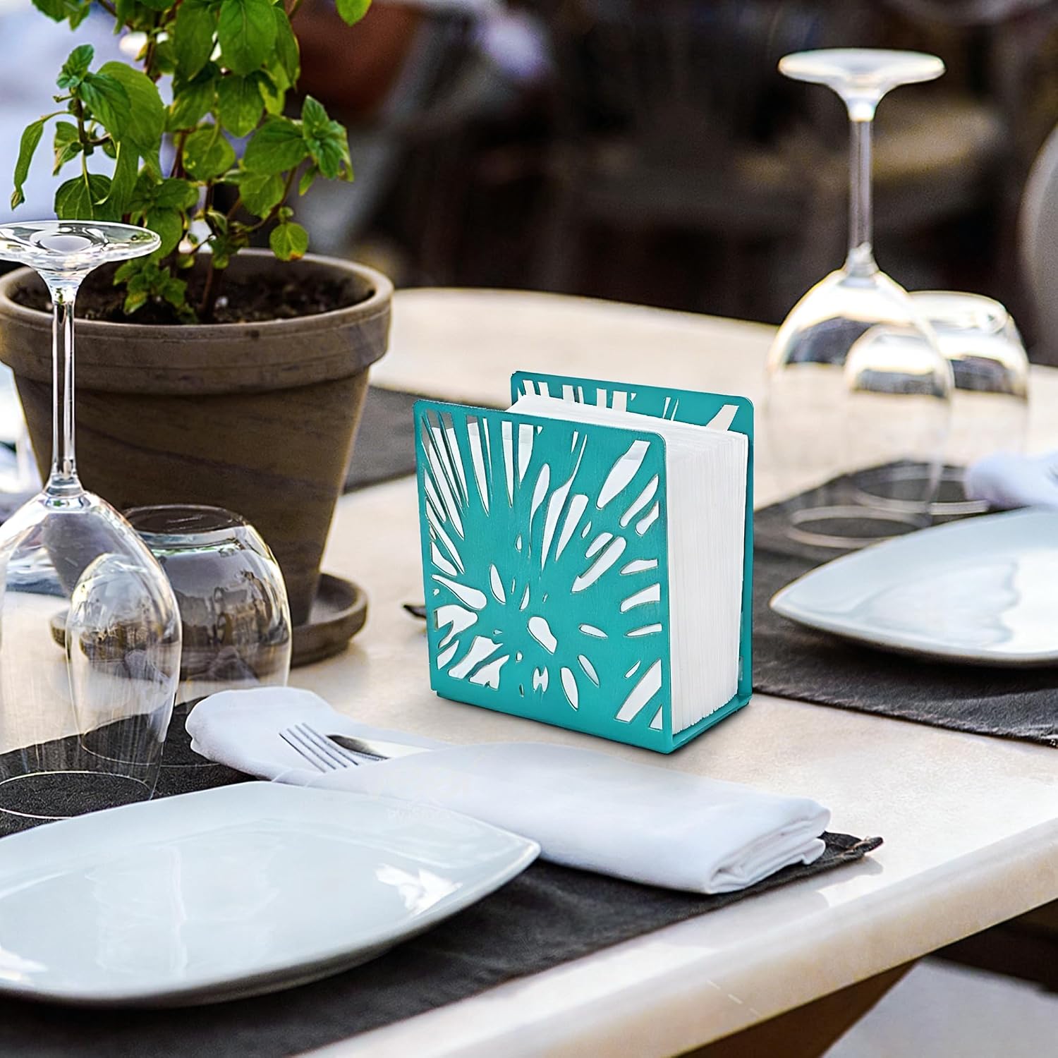 Farmhouse Metal Napkin Holder / Teal