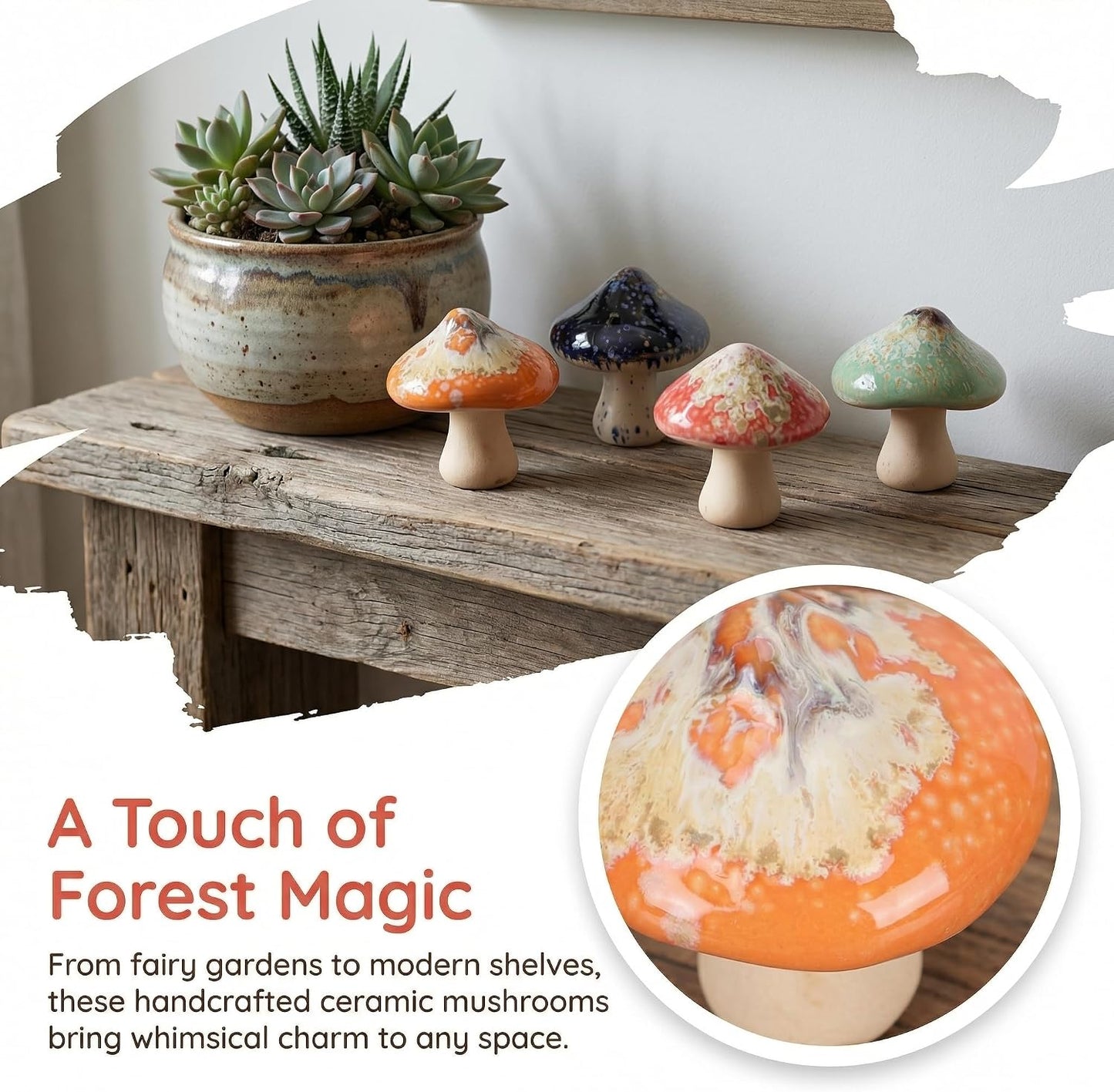 Ceramic Mushroom Garden Decor Kiln Transformed Mushroom Figurines / Set of 4